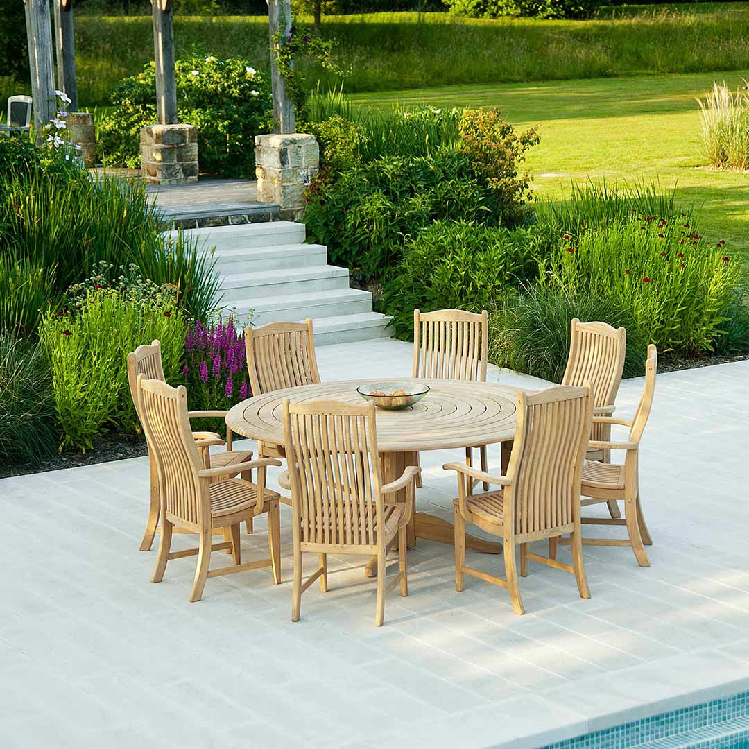 Alexander Rose 8 Seat Roble Bengal Round Dining Set - Bengal Armchairs