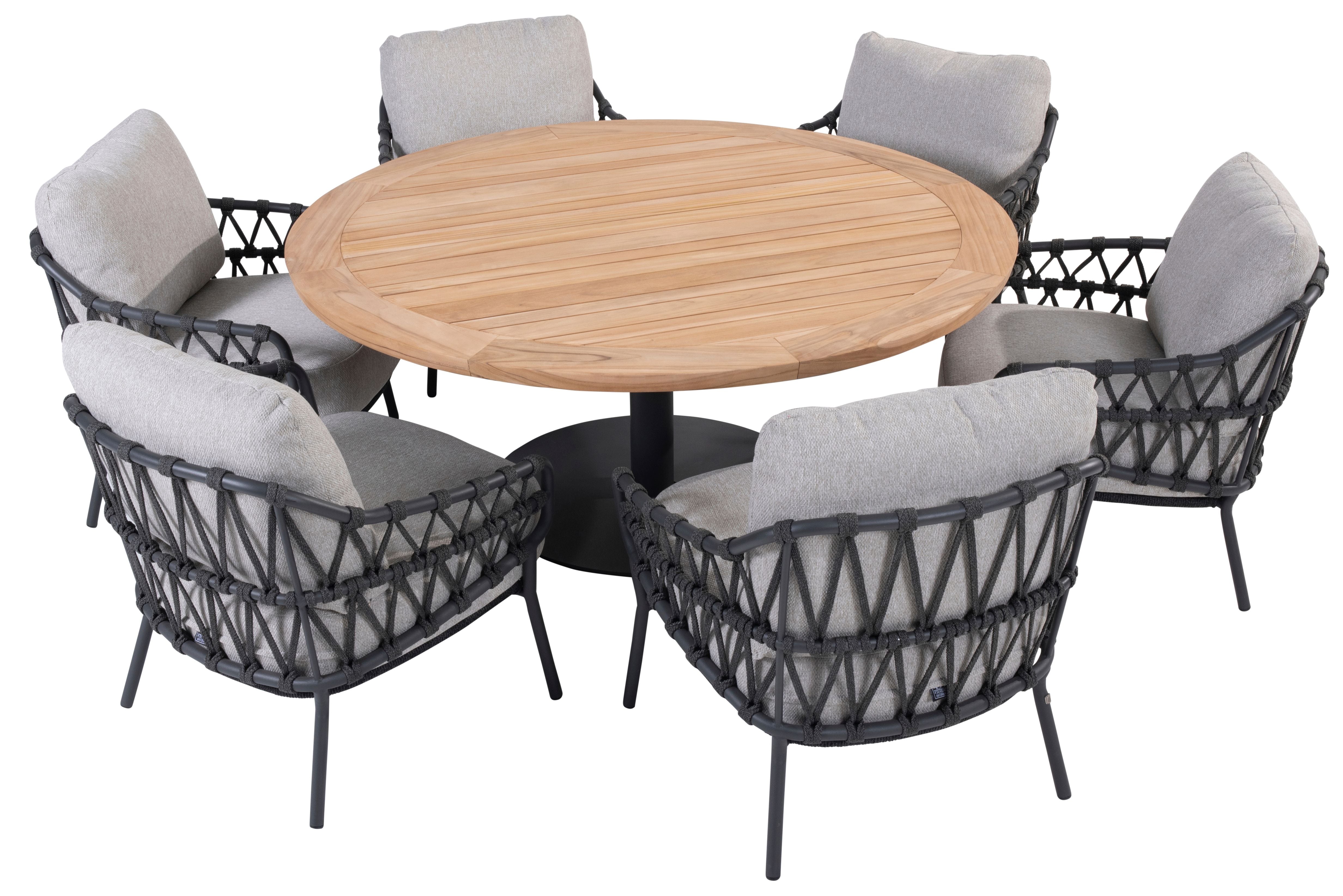 4 Seasons Outdoor Calpi Low Six Seater Dining Set with Saba 160cm Low Round Dining Table - Rope Design