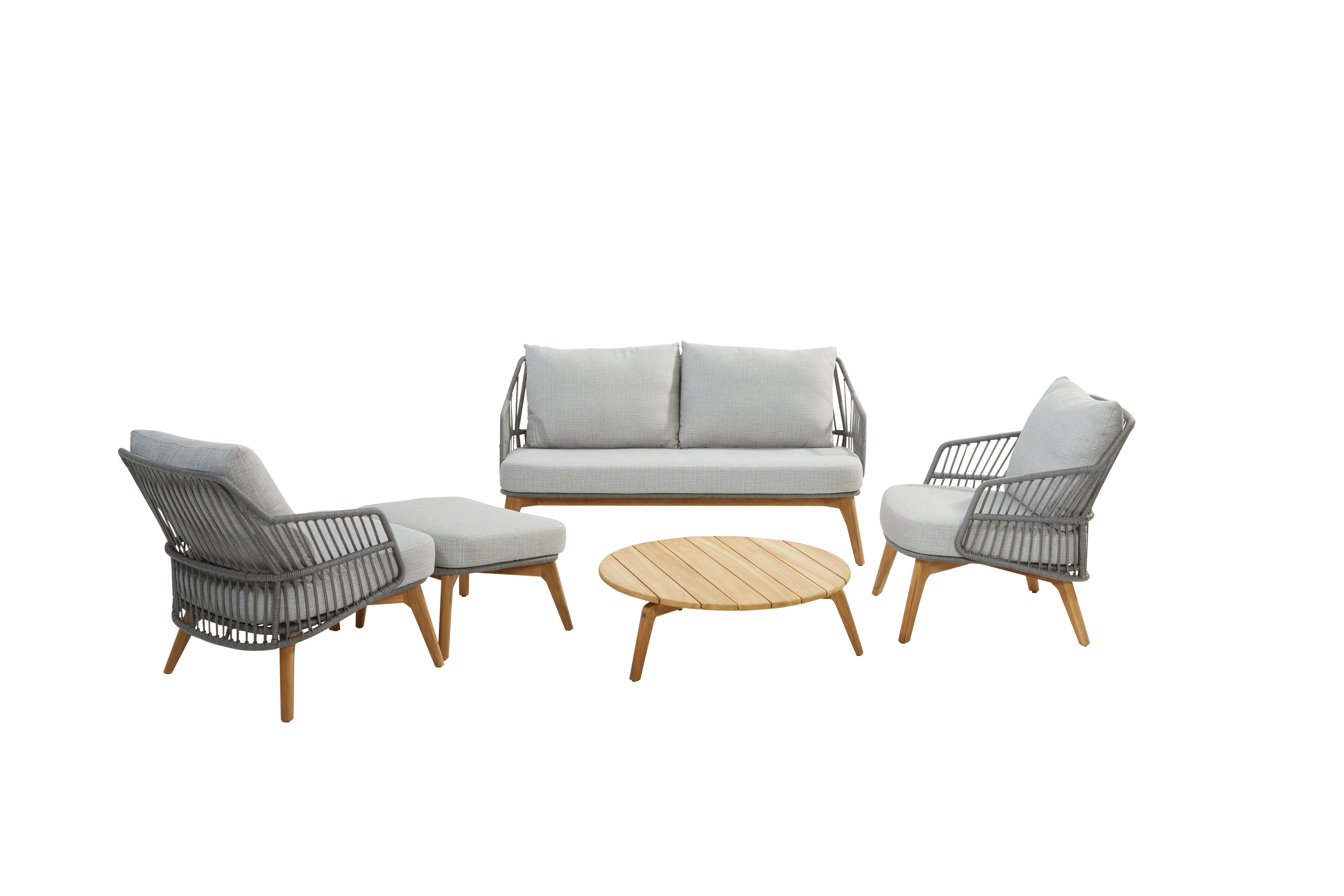 4 Seasons Outdoor Ancora Lounge Set with Footstool and Coffee Table - Rope Design