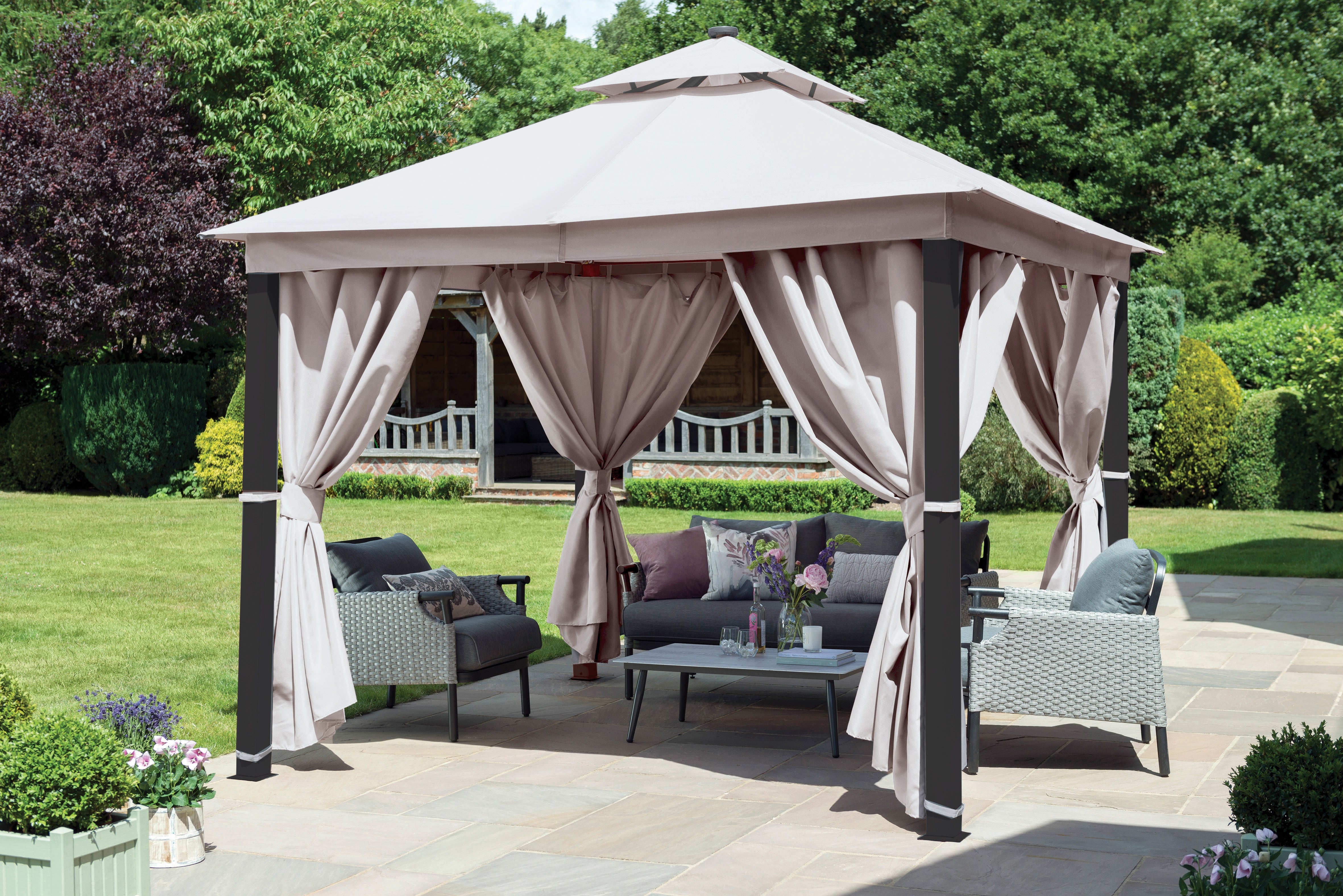 Norfolk Leisure Luxury 3m x 3m LED Gazebo with Taupe Curtains