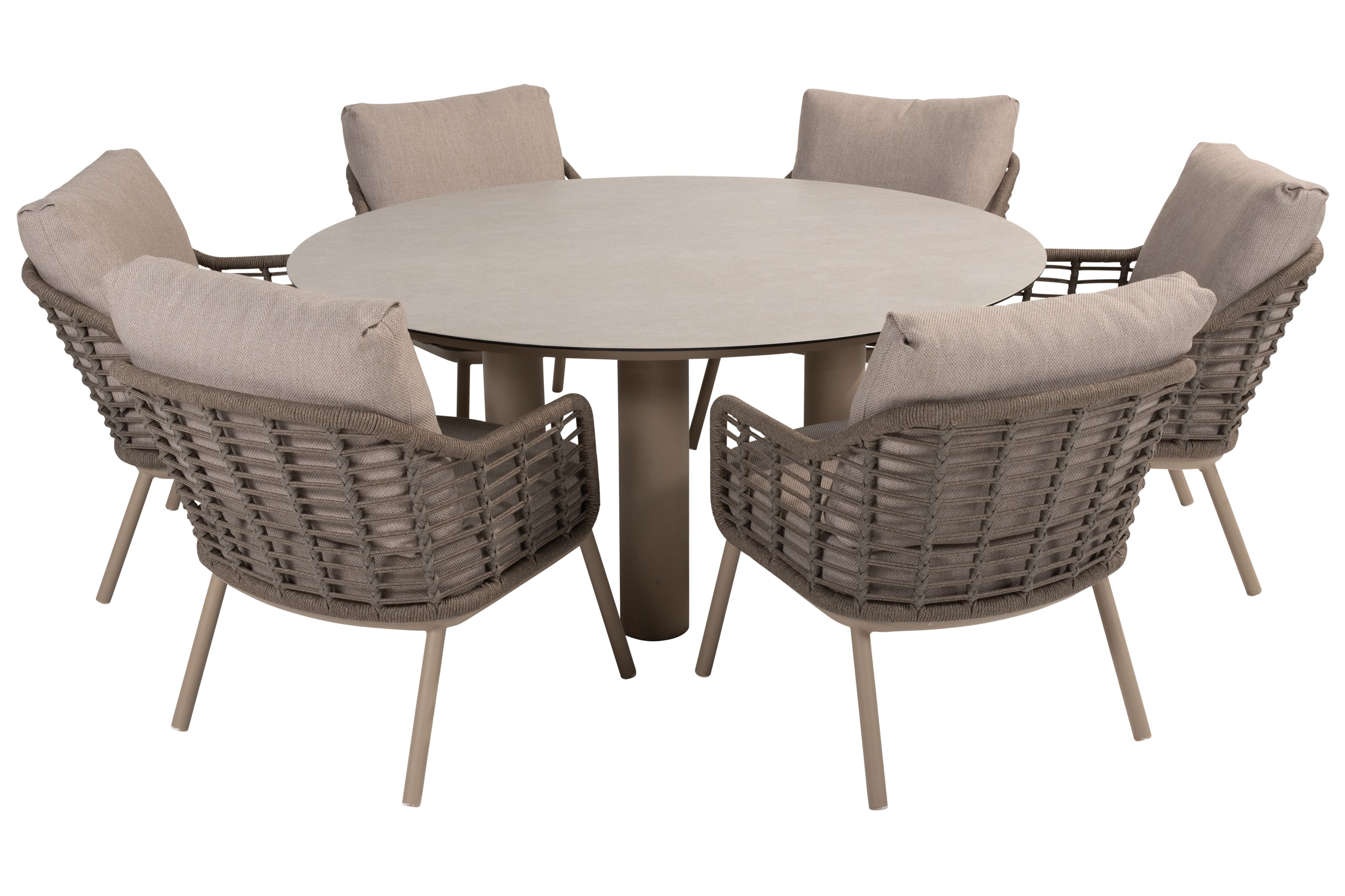 4 Seasons Outdoor Puglia Low Six Seater Round Dining with Cushions - Rope Design