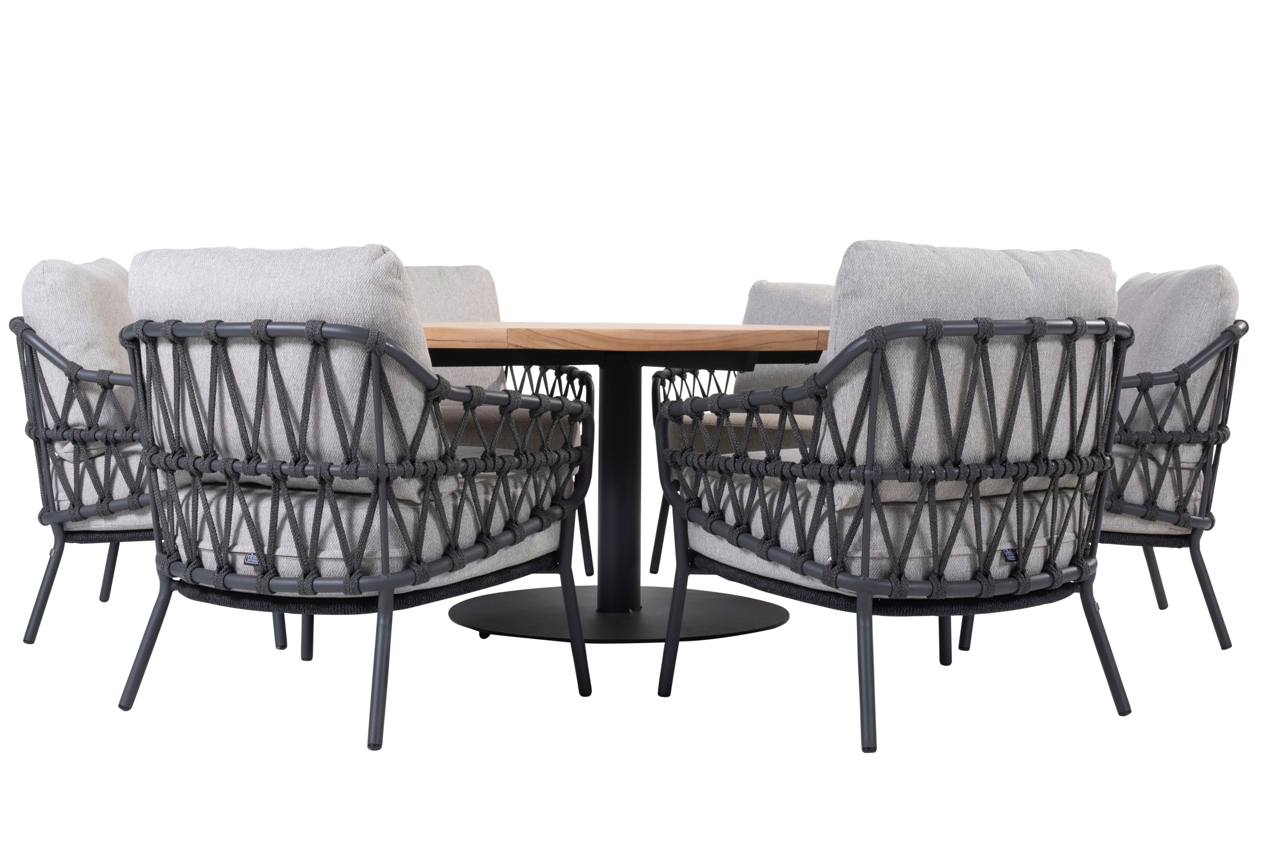 4 Seasons Outdoor Calpi Low Six Seater Dining Set with Saba 160cm Low Round Dining Table - Rope Design