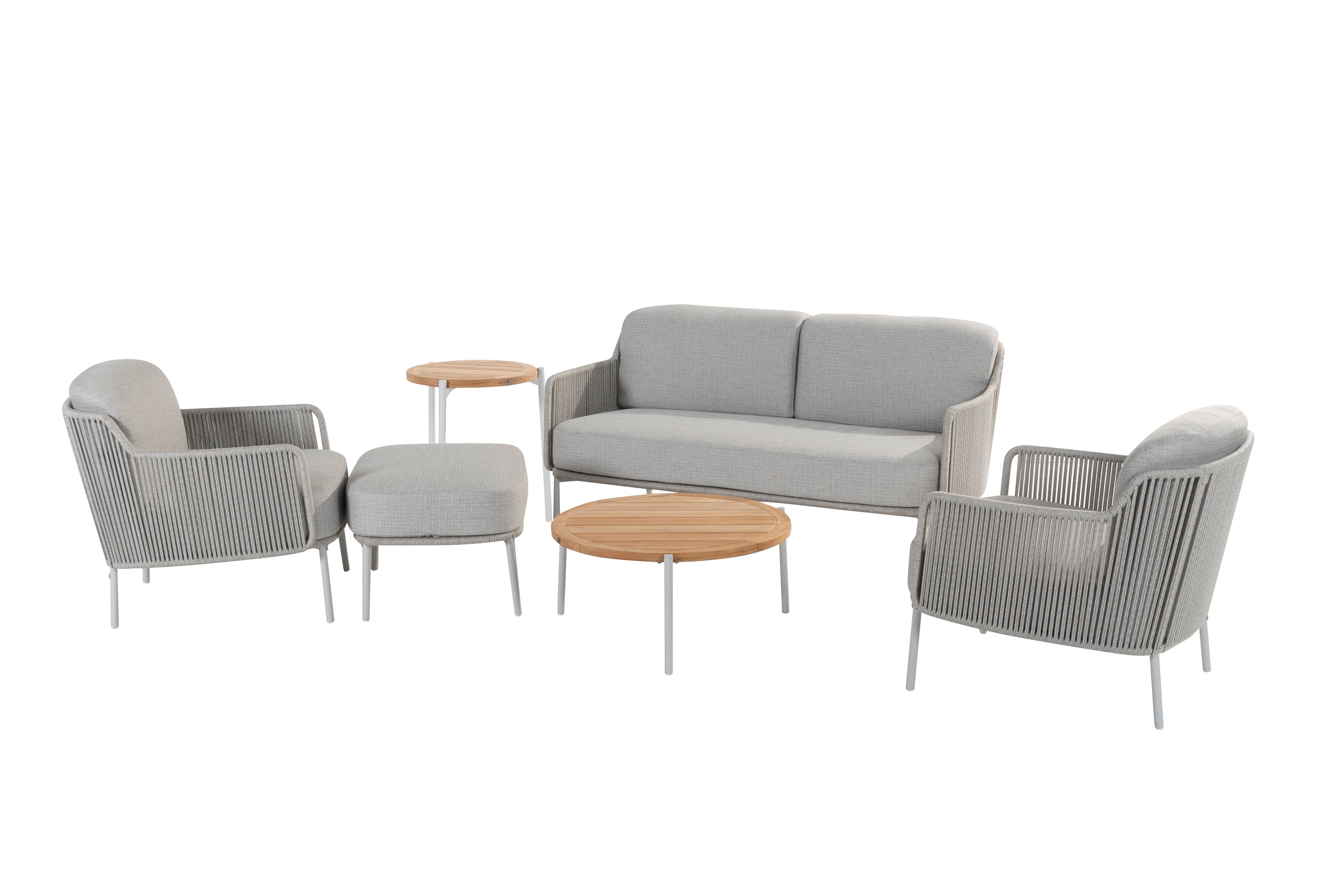 4 Seasons Outdoor Bernini Lounge Set with Footstool & Two Yoga Tables - Rope Design