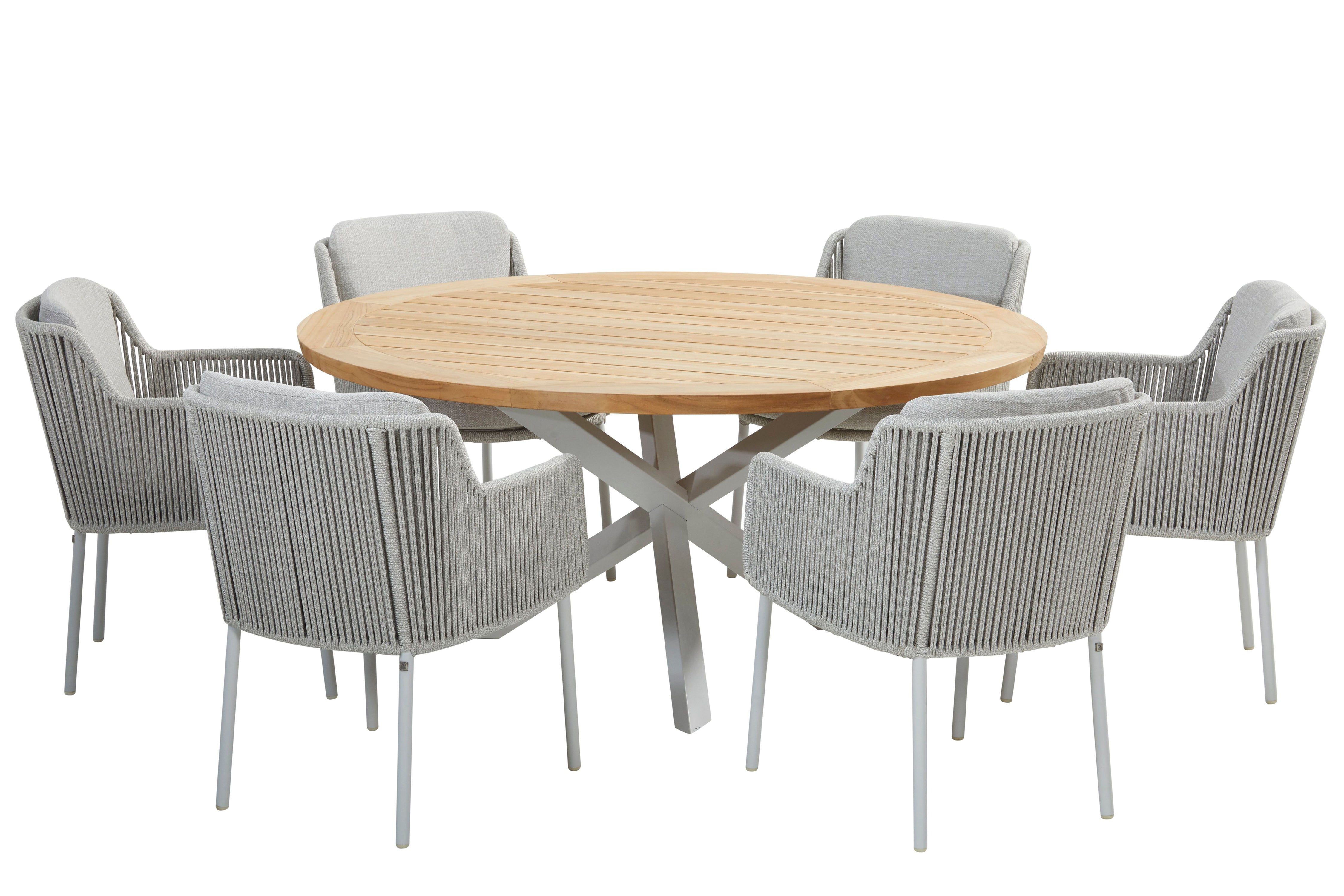 4 Seasons Outdoor Bernini Six Seater Dining Set with Prado 160cm Dining Table and Lazy Susan - Rope Design