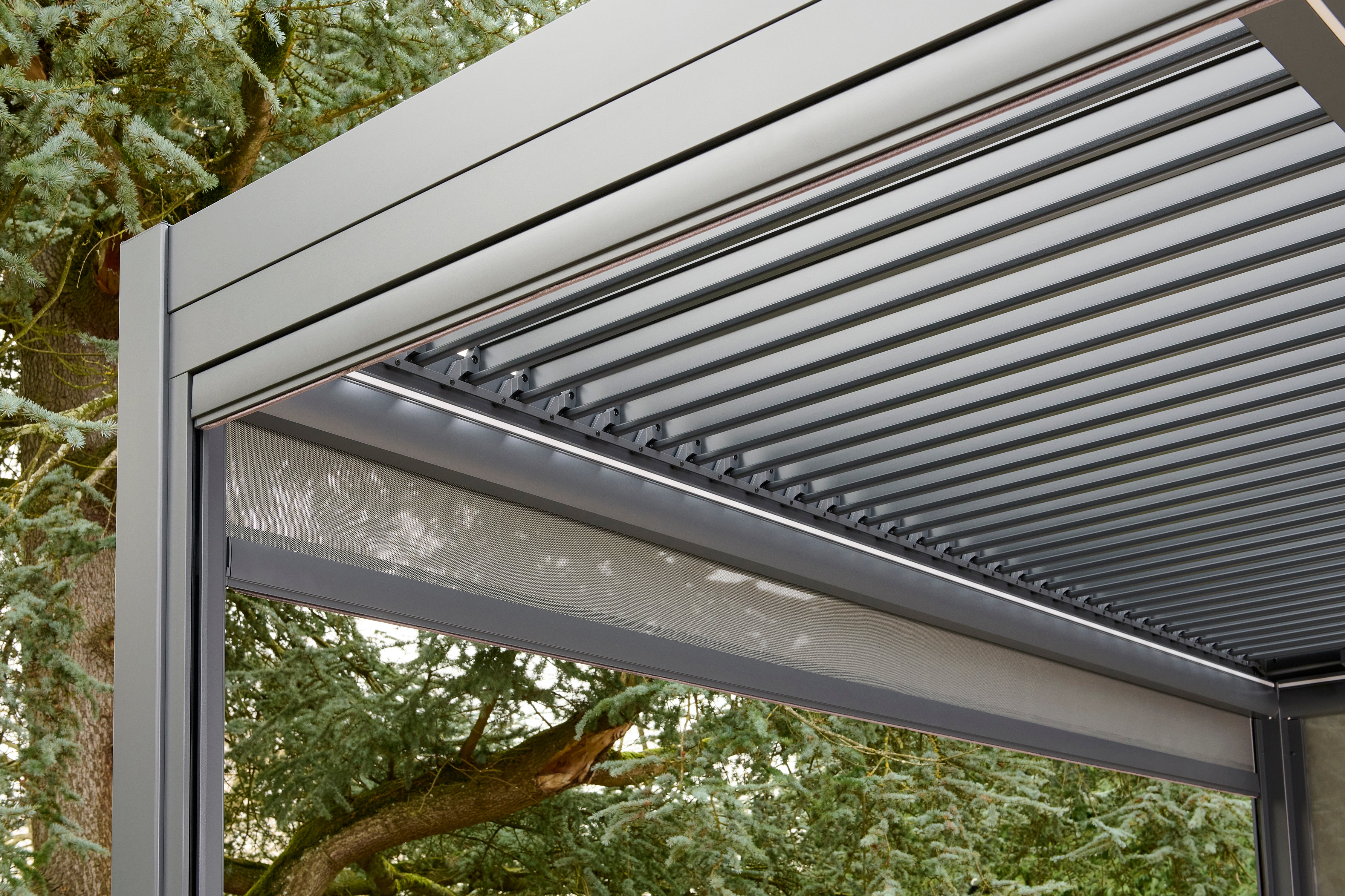 Nexus 3x3m or 4x3m Grey Pergola with Solar LED Lights & 3 Pull Down Screens