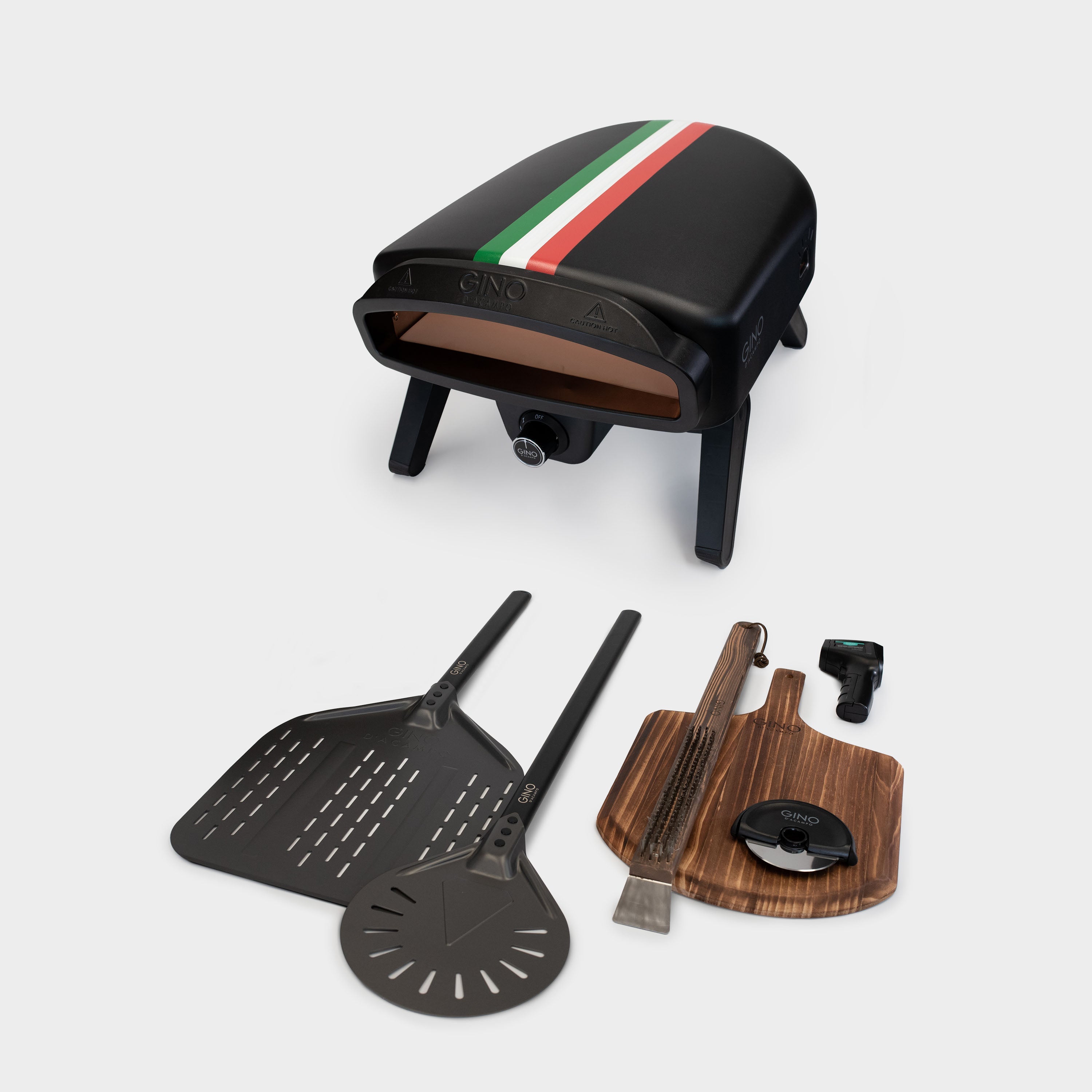 Gino D'Acampo Modena Essential Pizza Oven Kit including Peel - Turner - Brush - Board - Thermomotor - Cutter