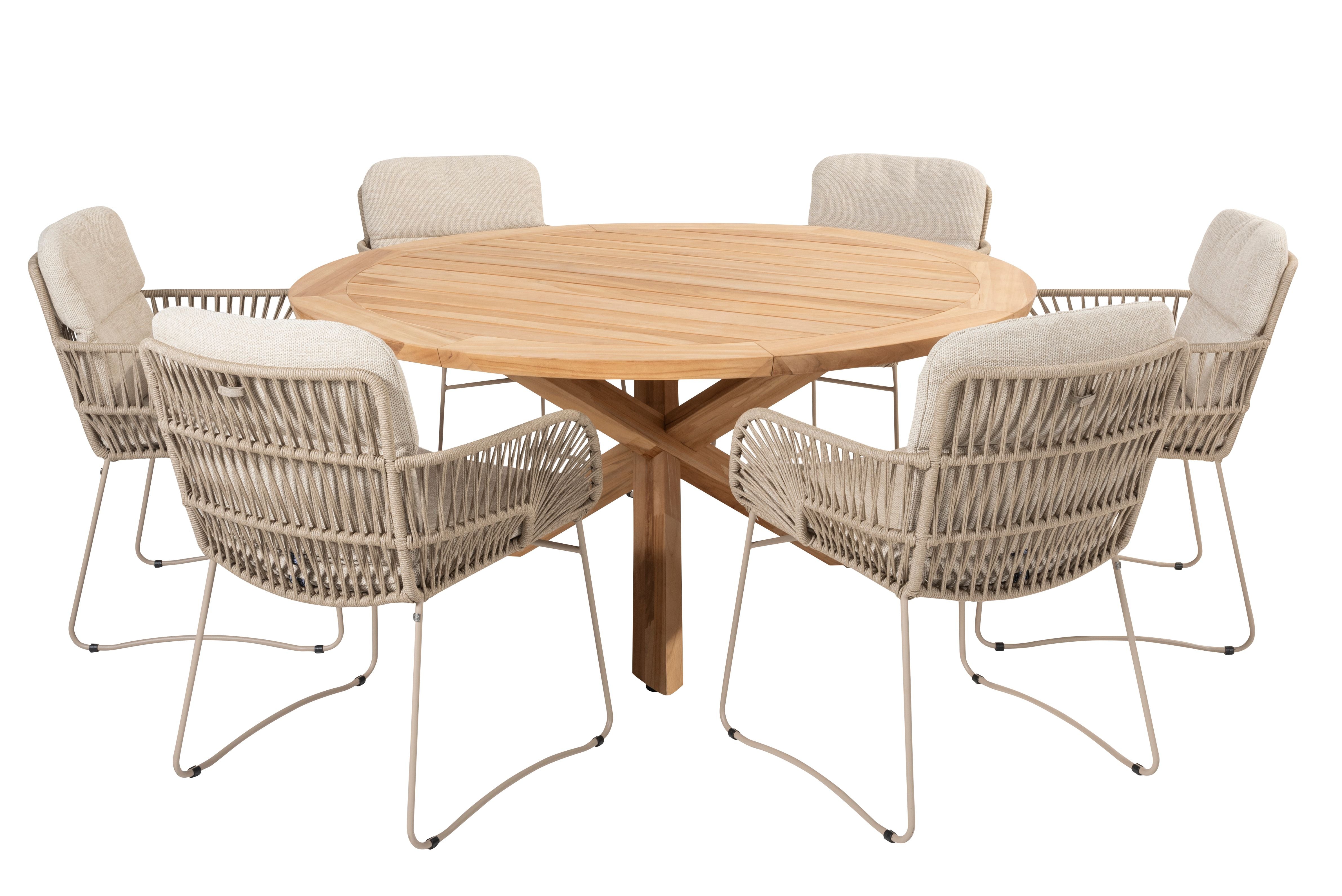 4 Seasons Outdoor Murcia Six Seater Dining Set with Prado 160cm Teak Dining Table - Rope Design