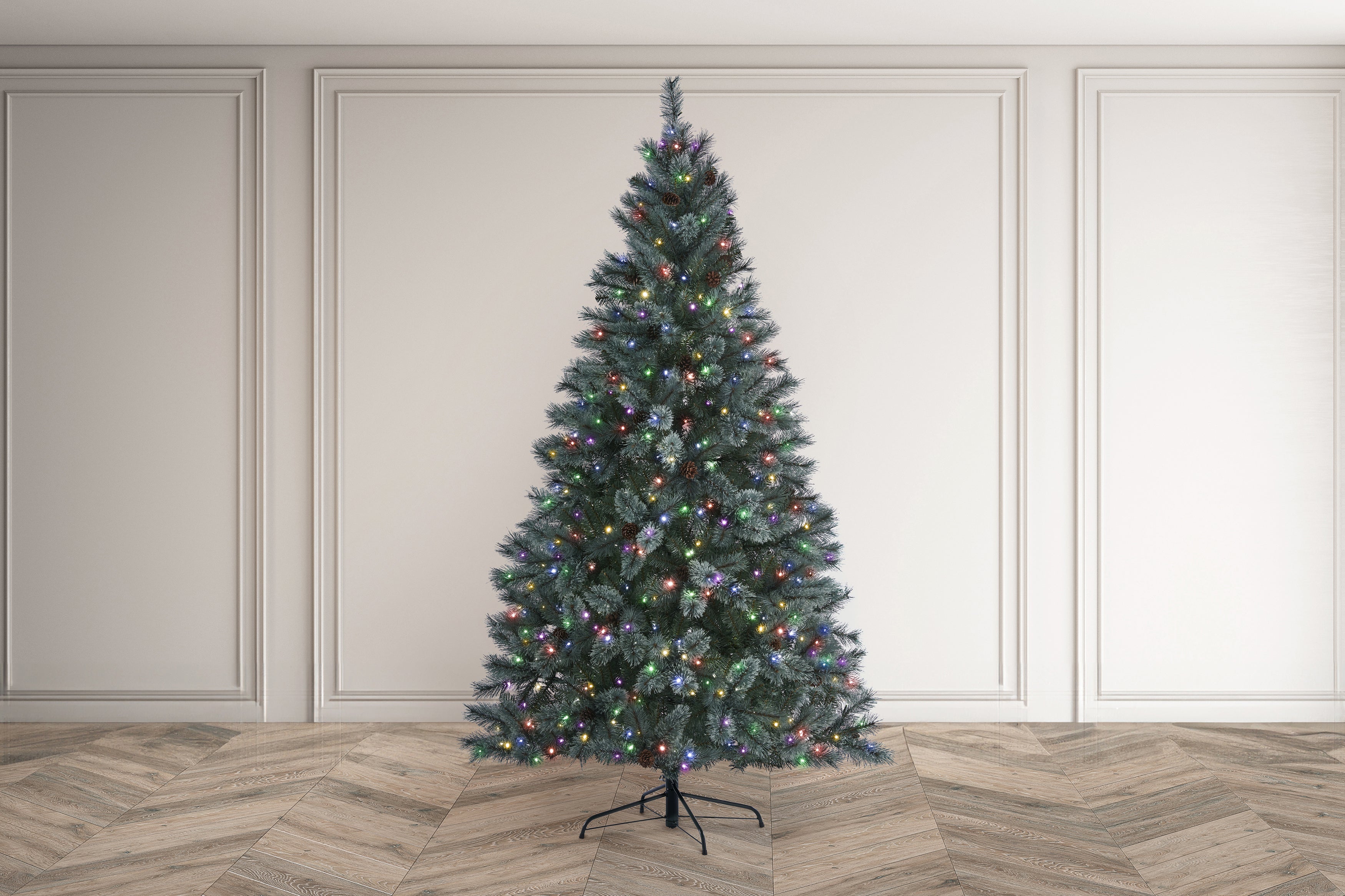 Bosk Heartwood Blue Pine Artificial Christmas Tree with Warm White and Multi Colour Lights