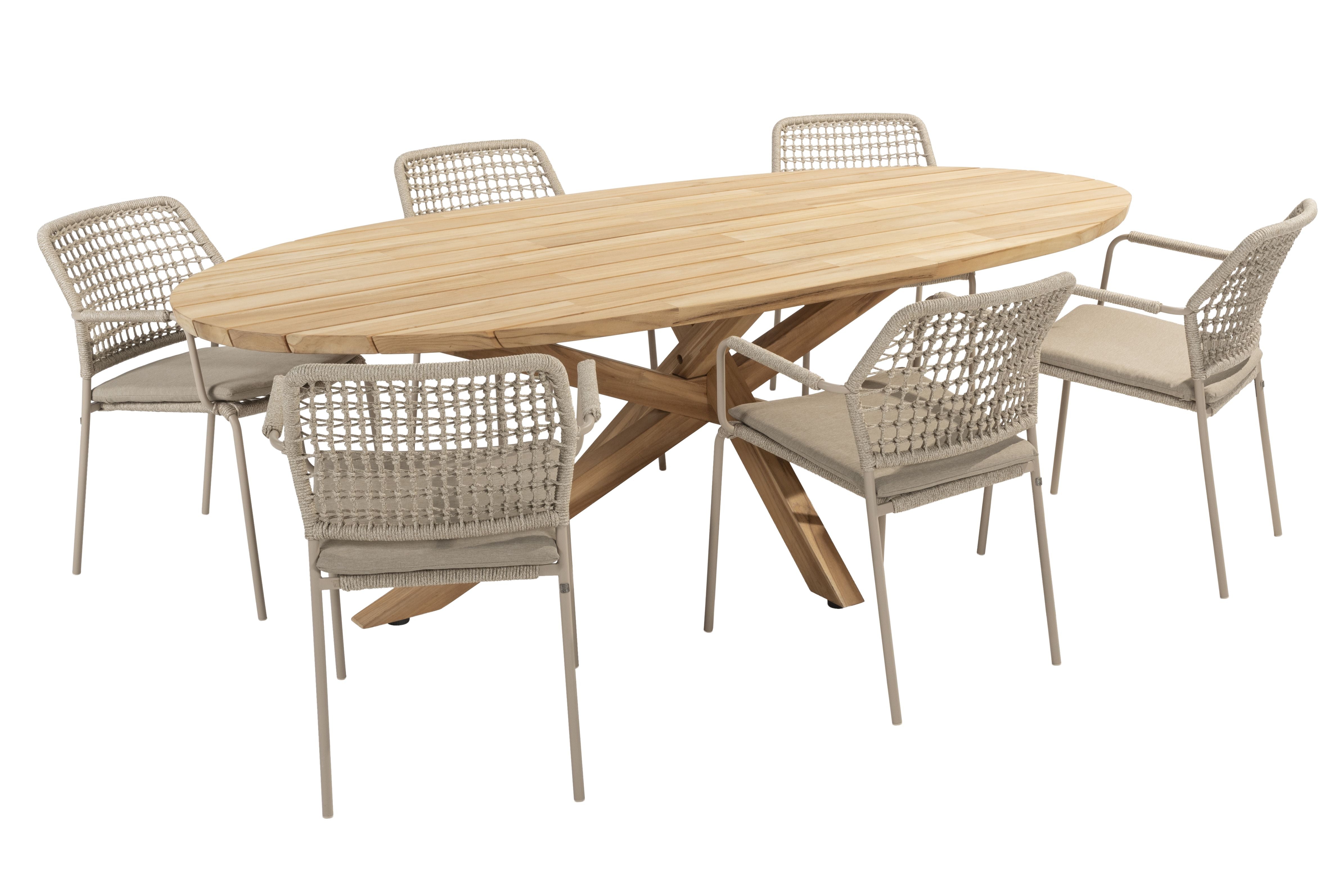 4 Seasons Outdoor Barista Stackable Six Seater Dining Set with Prado Ellipse 240cm Table - Rope Design