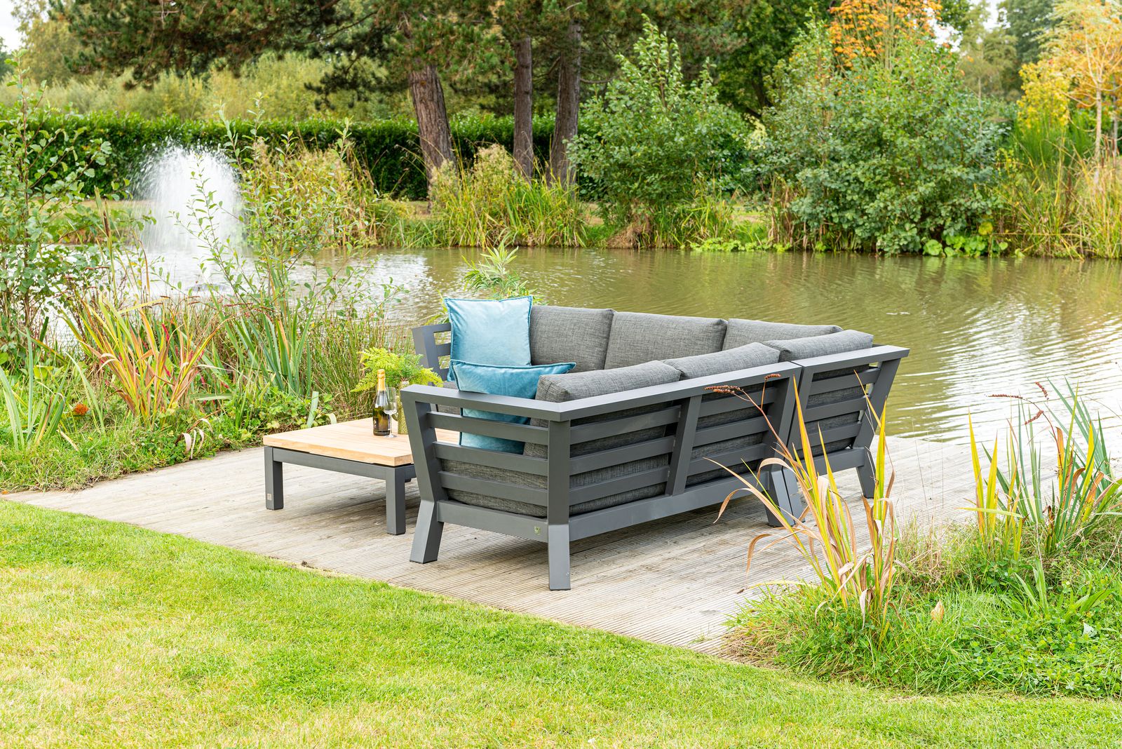4 Seasons Outdoor Meteoro Garden Corner Sofa Set with 90cm Coffee Table and Arm Cushions