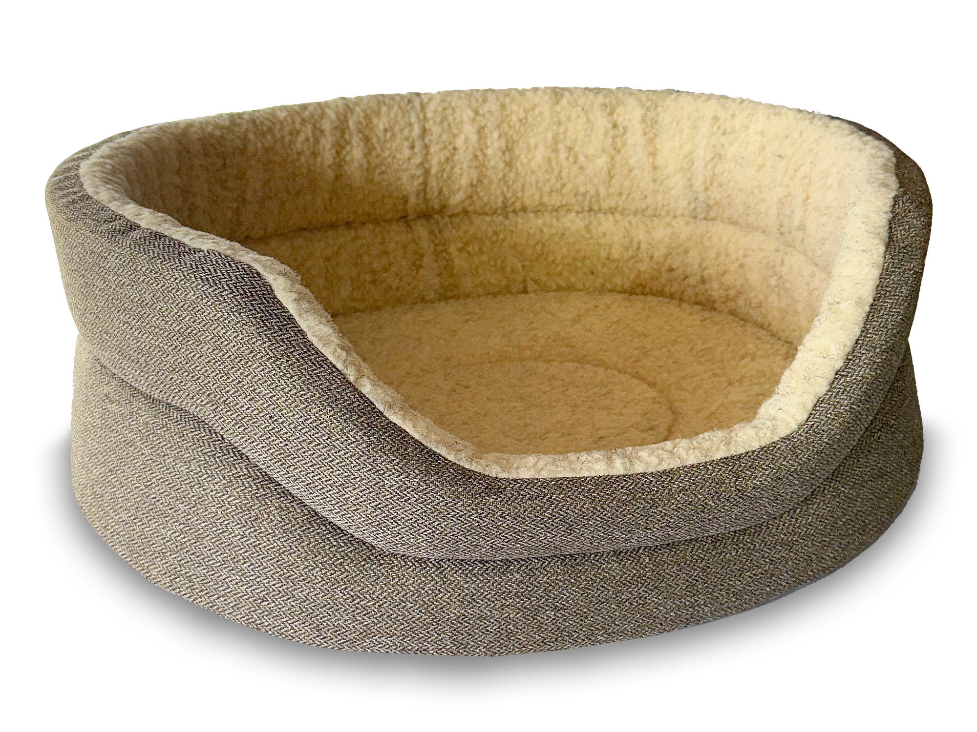 Snug Fleece Lined High Sided Oval Luxury Dog Bed 5 Sizes in OrkneyTaupe