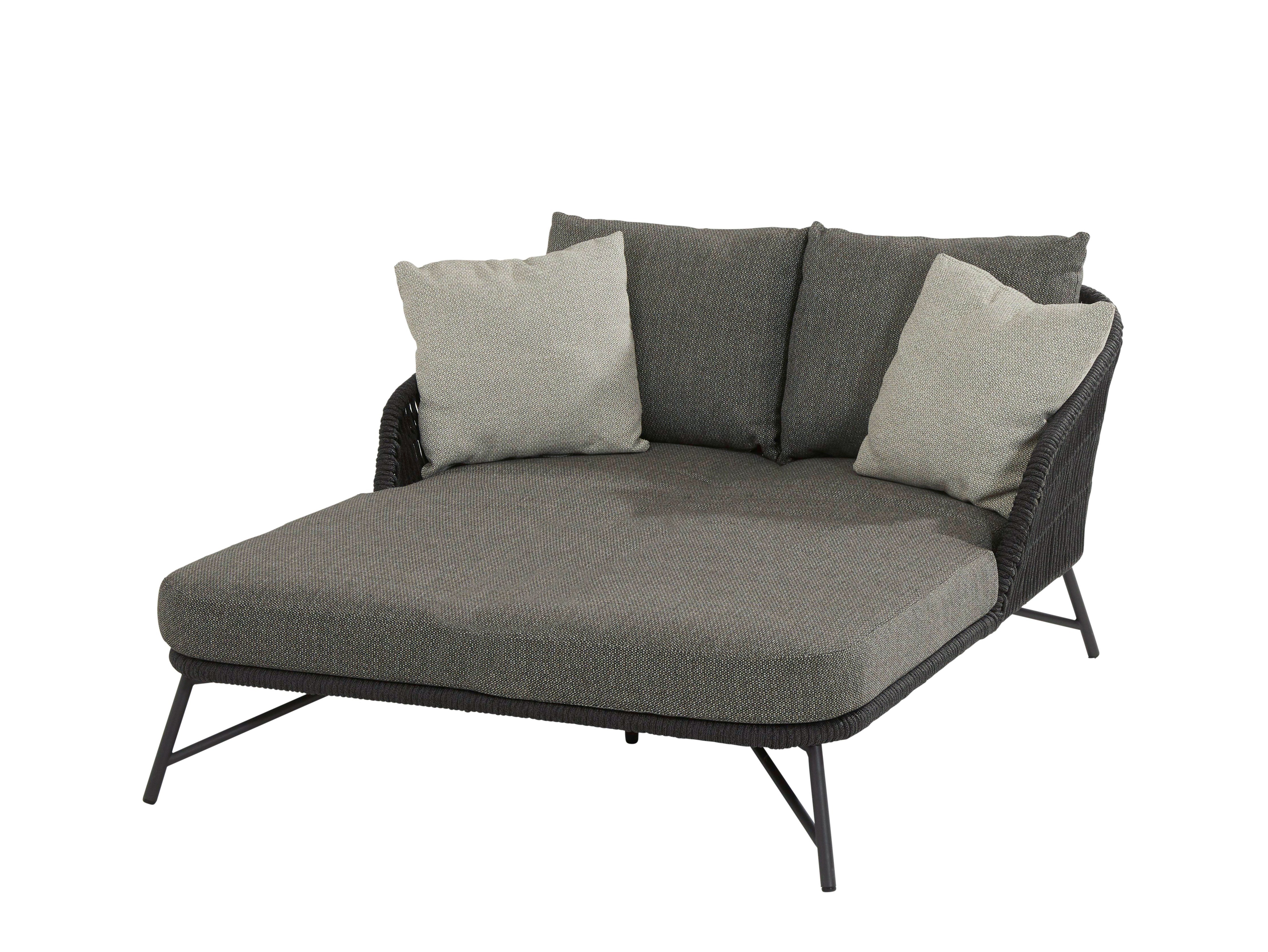 4 Seasons Outdoor Marbella Double Daybed with Dark Grey Cushions - Rope Design