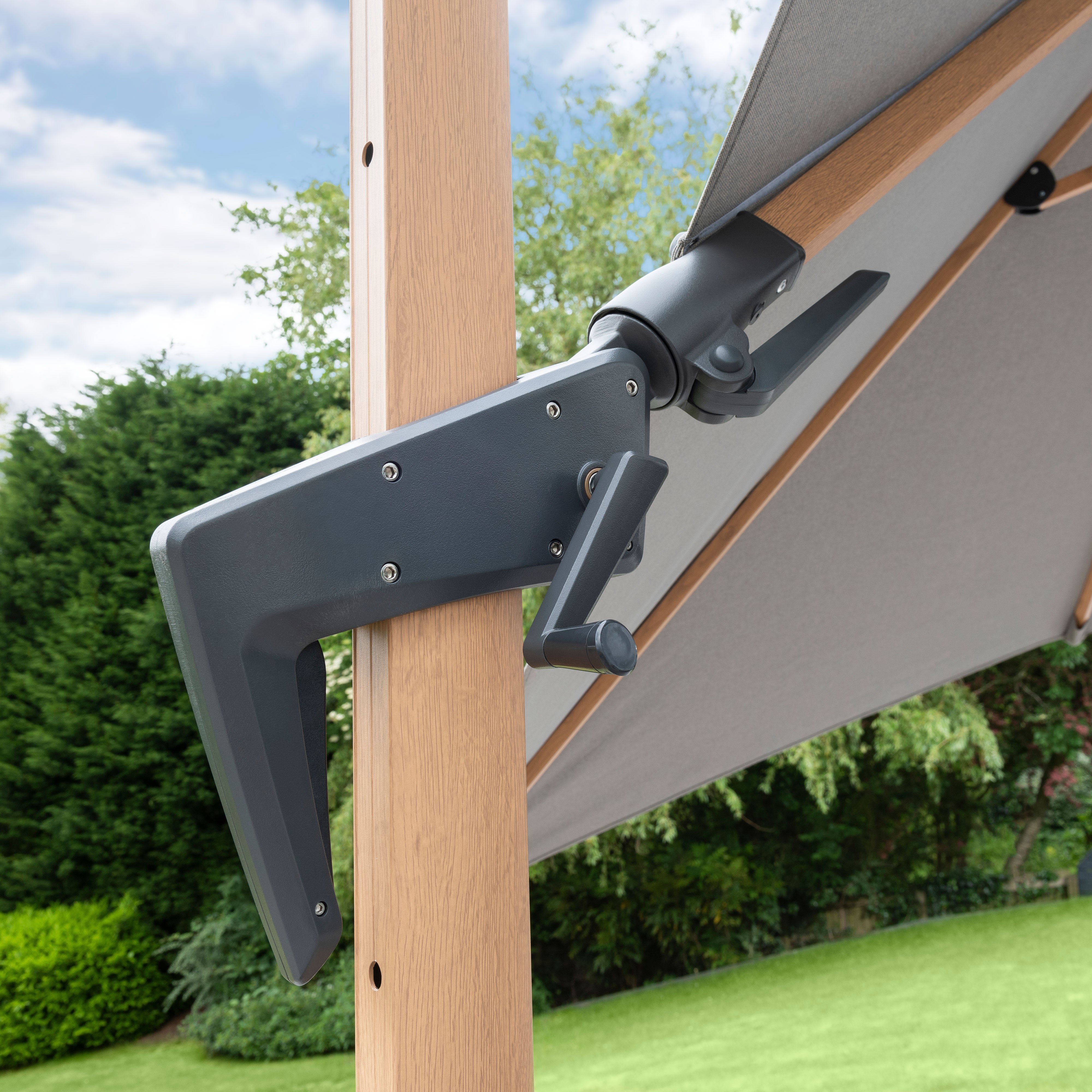 3m Square Royce Executive Canti-lever Parasol - Soft Grey - Wood Effect - Free Cover