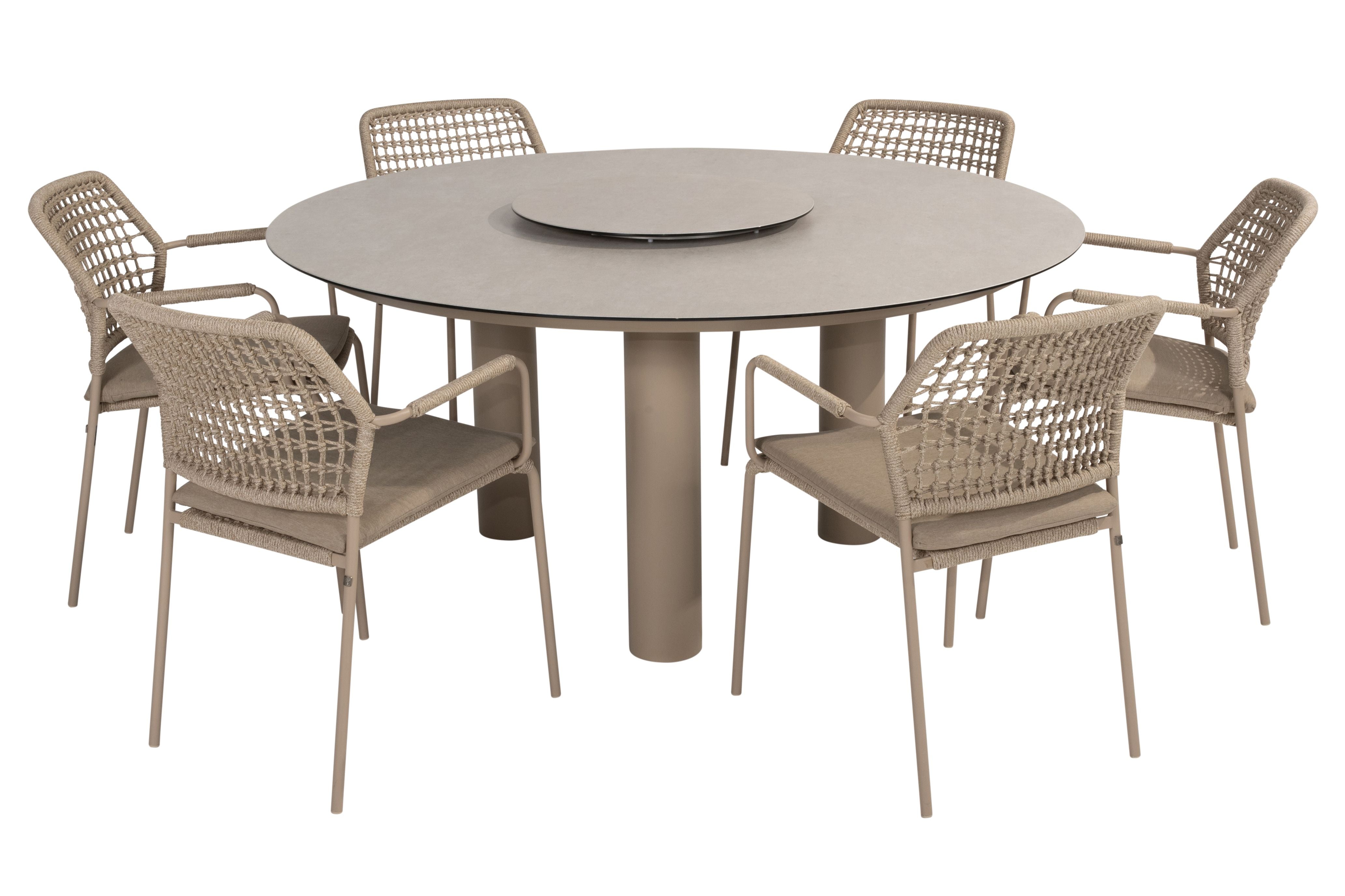 4 Seasons Outdoor Barista Six Seater Dining Set with 160cm Donato Dining Table with Lazy Susan - Rope Design