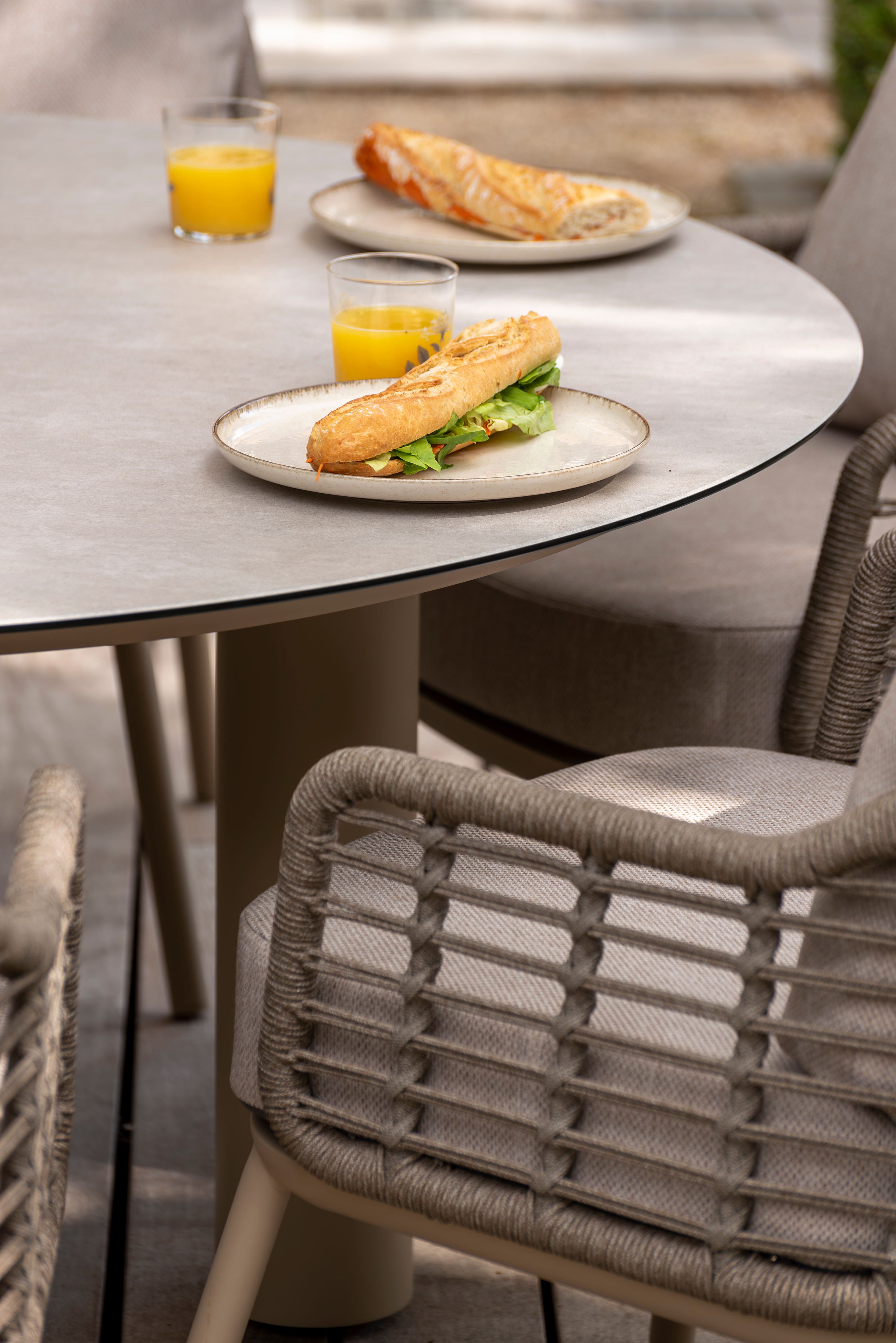 4 Seasons Outdoor Puglia Low Six Seater Round Dining with Cushions - Rope Design
