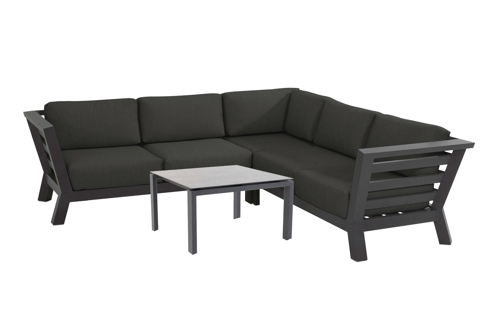 4 Seasons Outdoor Meteoro Garden Corner Sofa Set with 95cm Coffee Table and 3x4m Hacienda Parasol