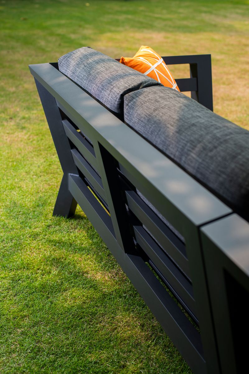 4 Seasons Outdoor Meteoro Garden Corner Sofa Set with 95cm Coffee Table and 3x4m Hacienda Parasol