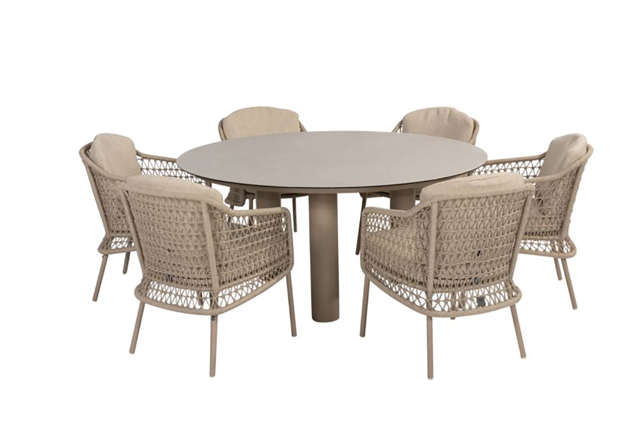 4 Seasons Outdoor Puccini Six Seater Dining Set with 160cm Donato Dining Table with Ceramic Table Top - Rope Design