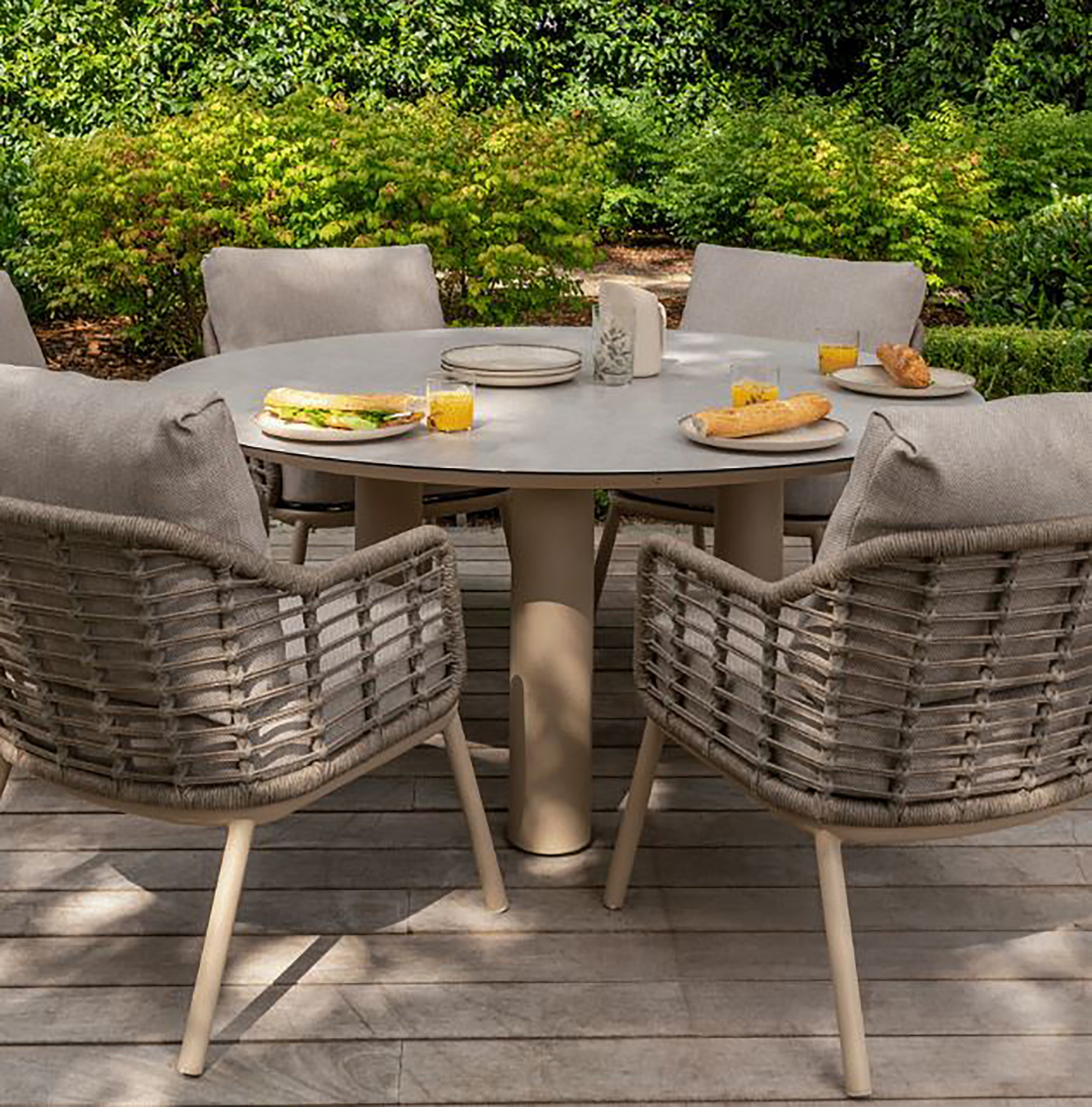 4 Seasons Outdoor Puccini Six Seater Dining Set with 160cm Donato Dining Table with Ceramic Table Top - Rope Design