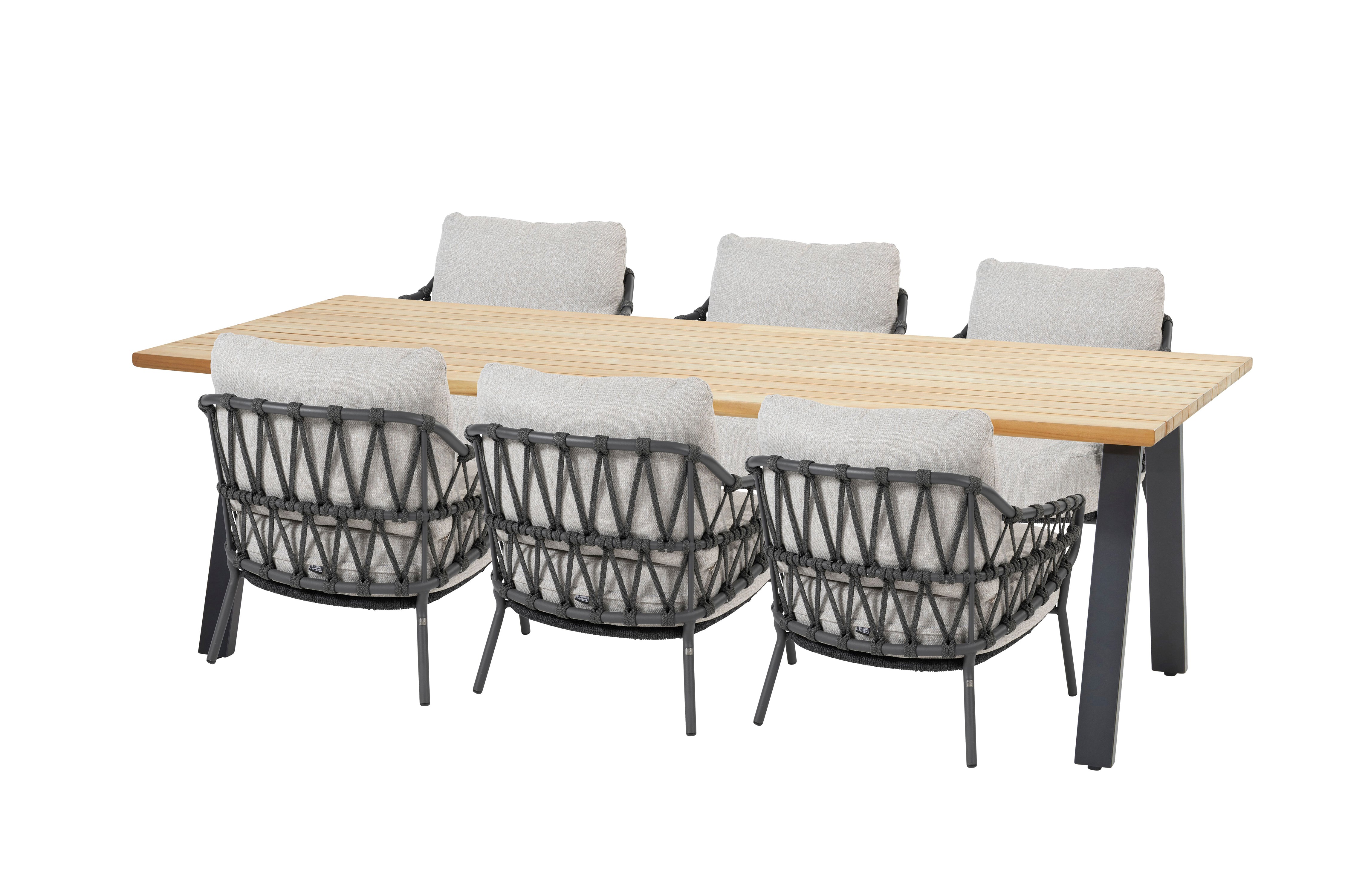 4 Seasons Outdoor Calpi Six Seater Low Dining Set with Ambassador 280cm Rectangular Dining Table - Rope Design