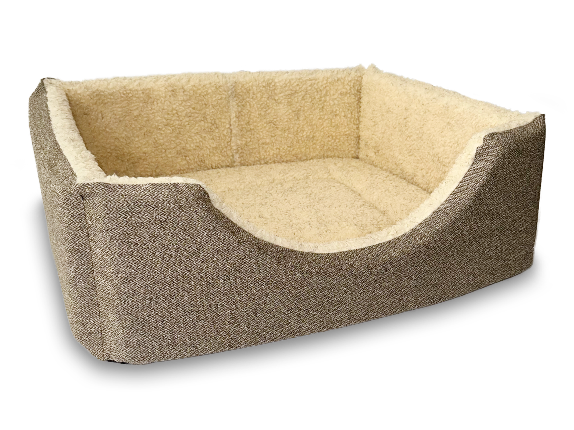 Haven Square Fleece Lined High Sided Luxury Dog Bed 5 Sizes in Orkney Beige