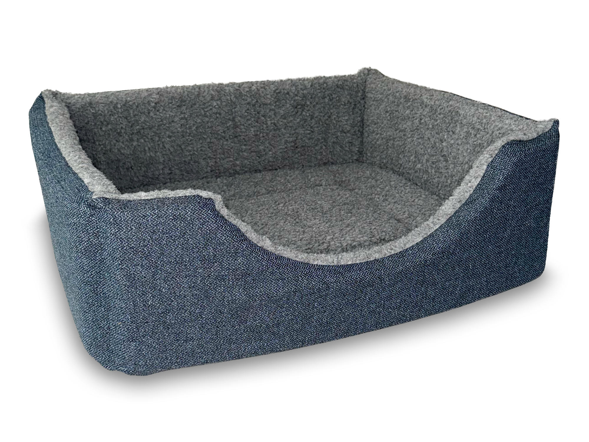 Haven Square Fleece Lined High Sided Luxury Dog Bed 5 Sizes in Orkney Ocean Blue