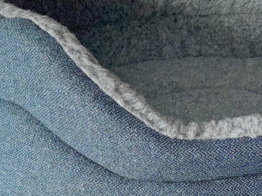 Snug Fleece Lined High Sided Oval Luxury Dog Bed 5 Sizes in Orkney Ocean Blue