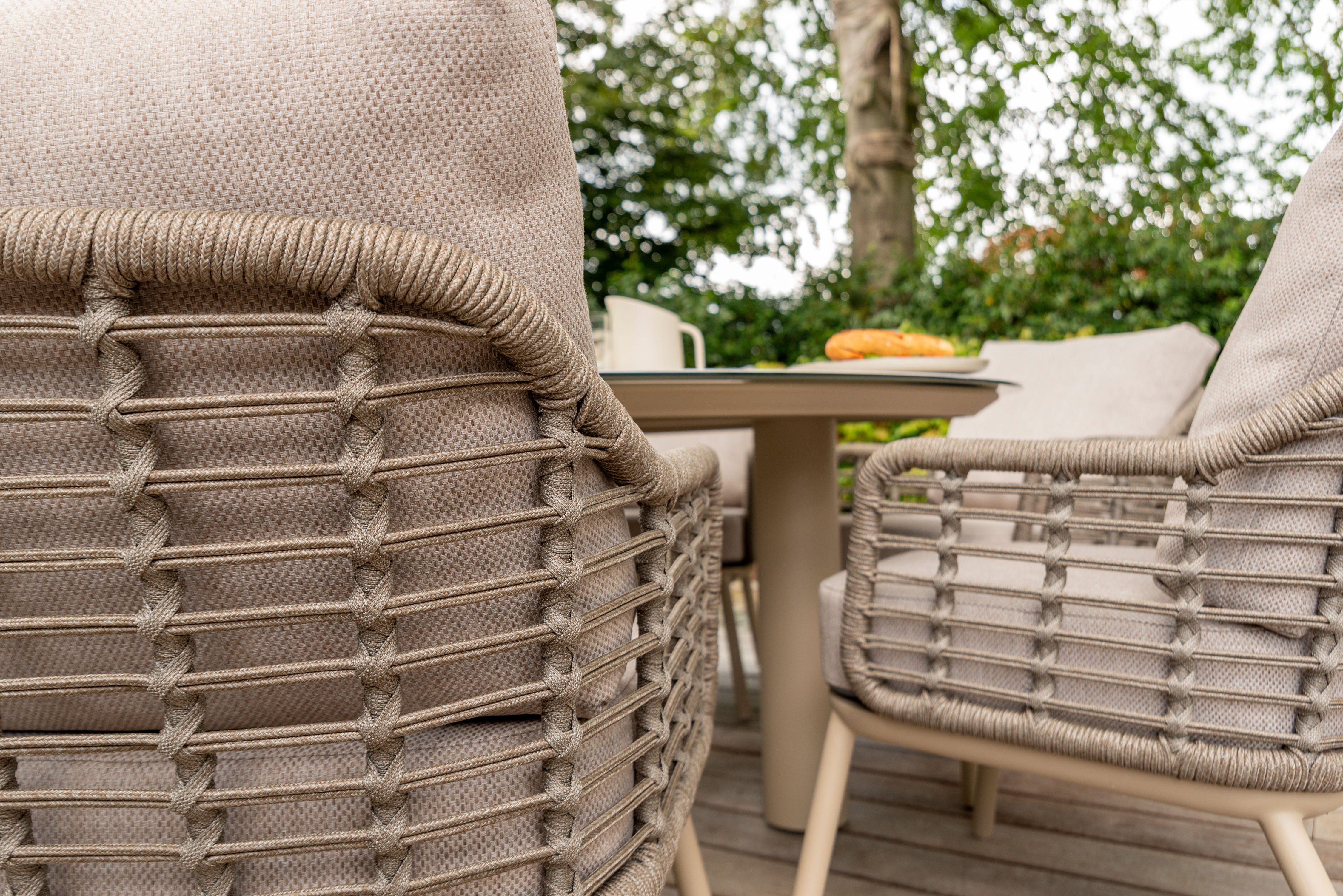 4 Seasons Outdoor Puglia Low Six Seater Round Dining with Cushions - Rope Design