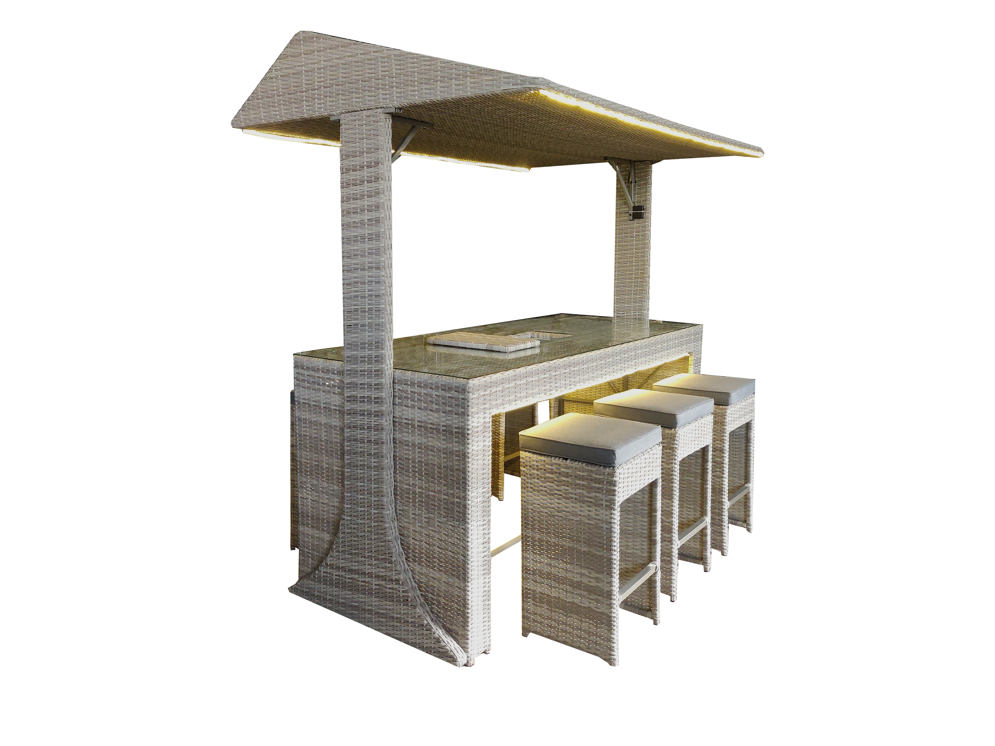 Norfolk Leisure Saloon Bar Weave Six Seater Bar Set with LED Lights