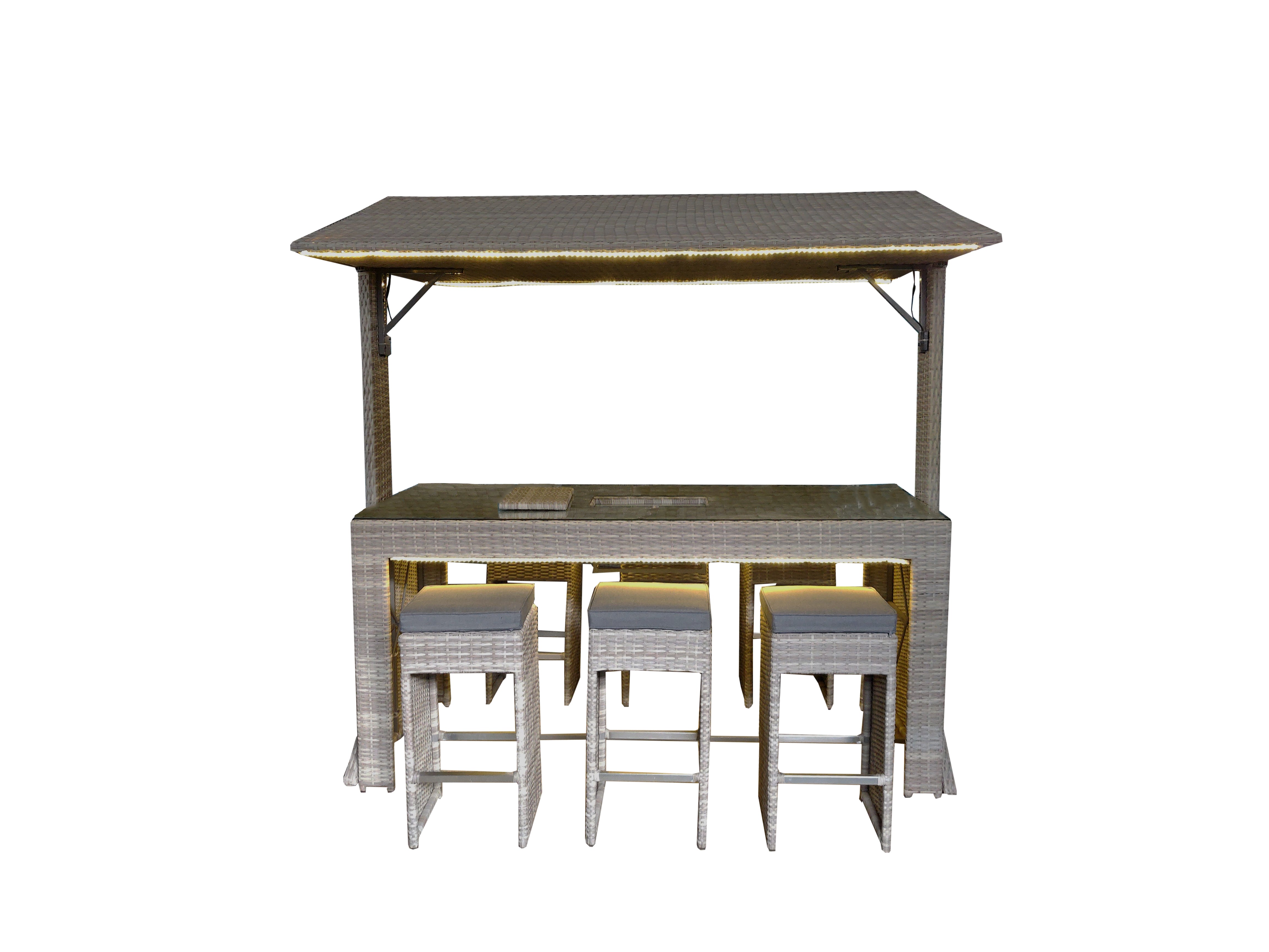 Norfolk Leisure Saloon Bar Weave Six Seater Bar Set with LED Lights