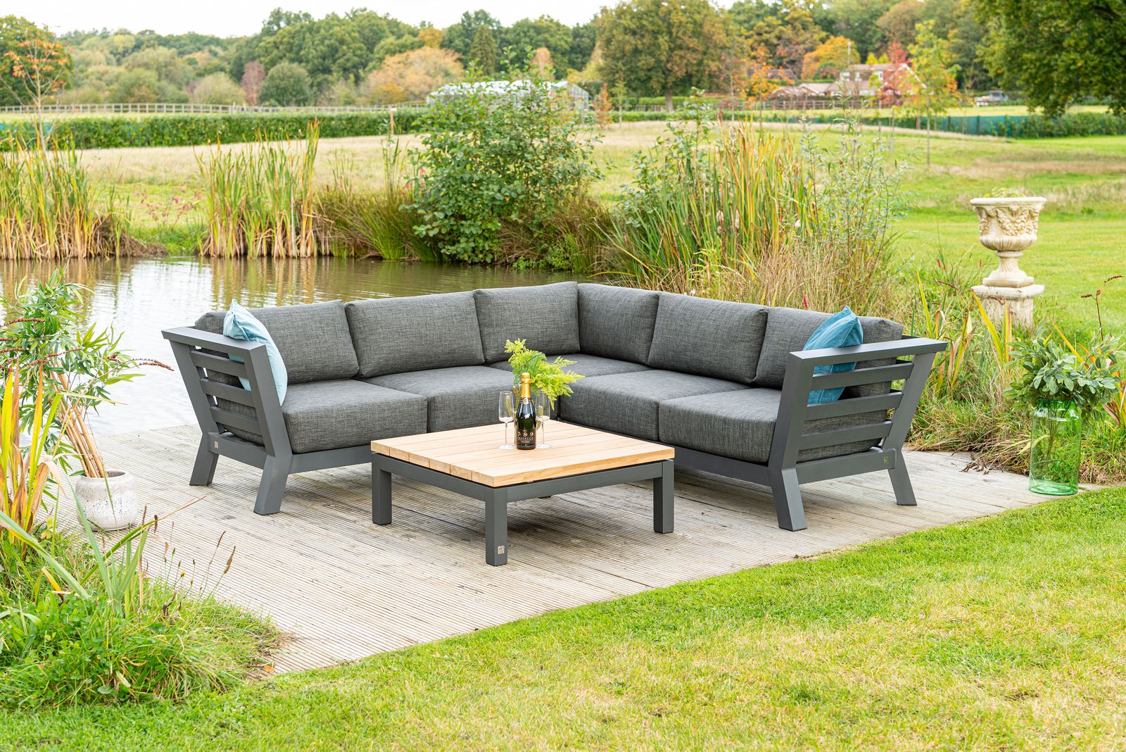 4 Seasons Outdoor Meteoro Garden Corner Sofa Set with 90cm Coffee Table and Arm Cushions