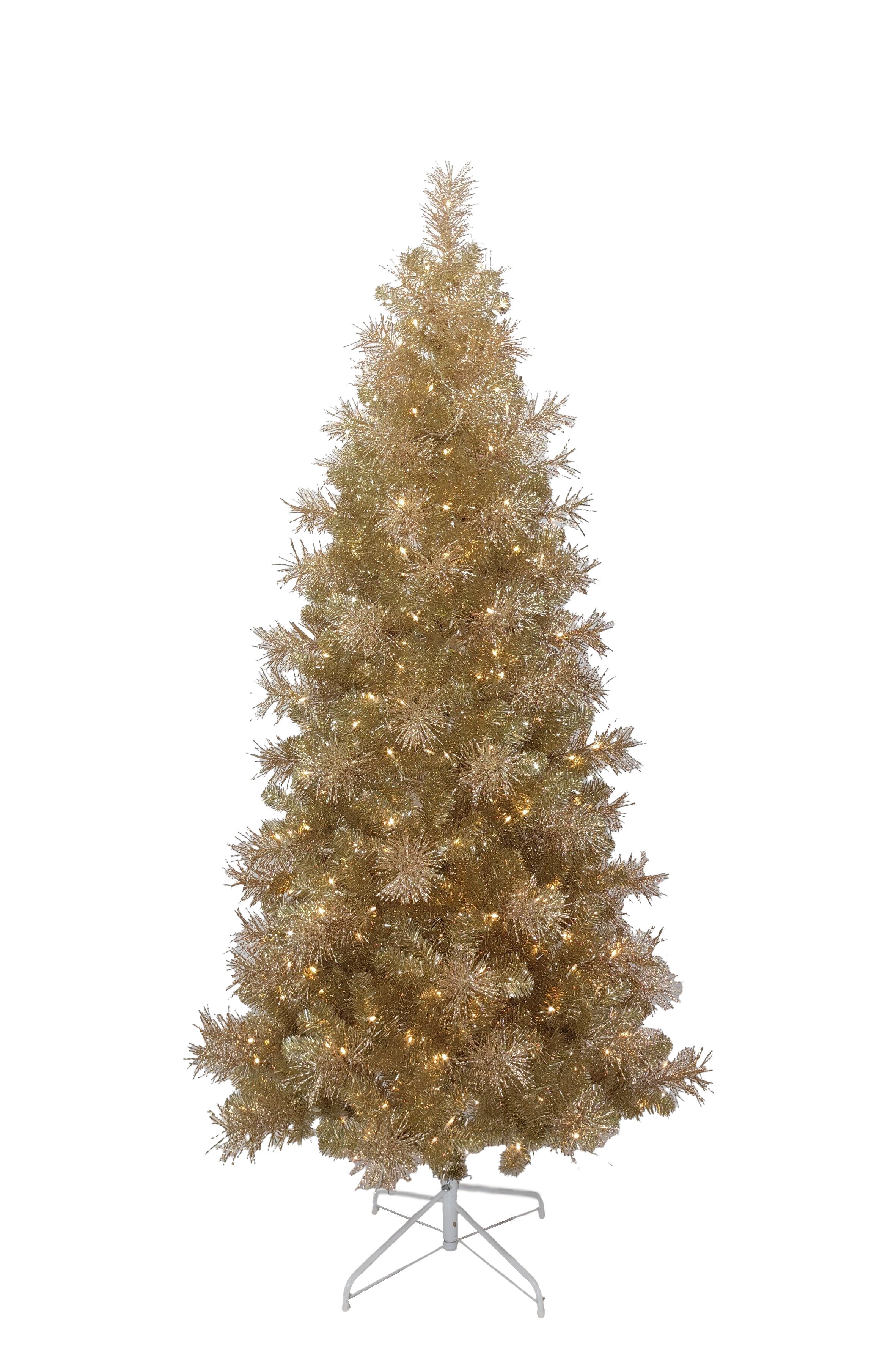 Bosk 7.5ft Champagne Twisted Tinsel Artificial Christmas Tree with 350 Warm White LED Lights