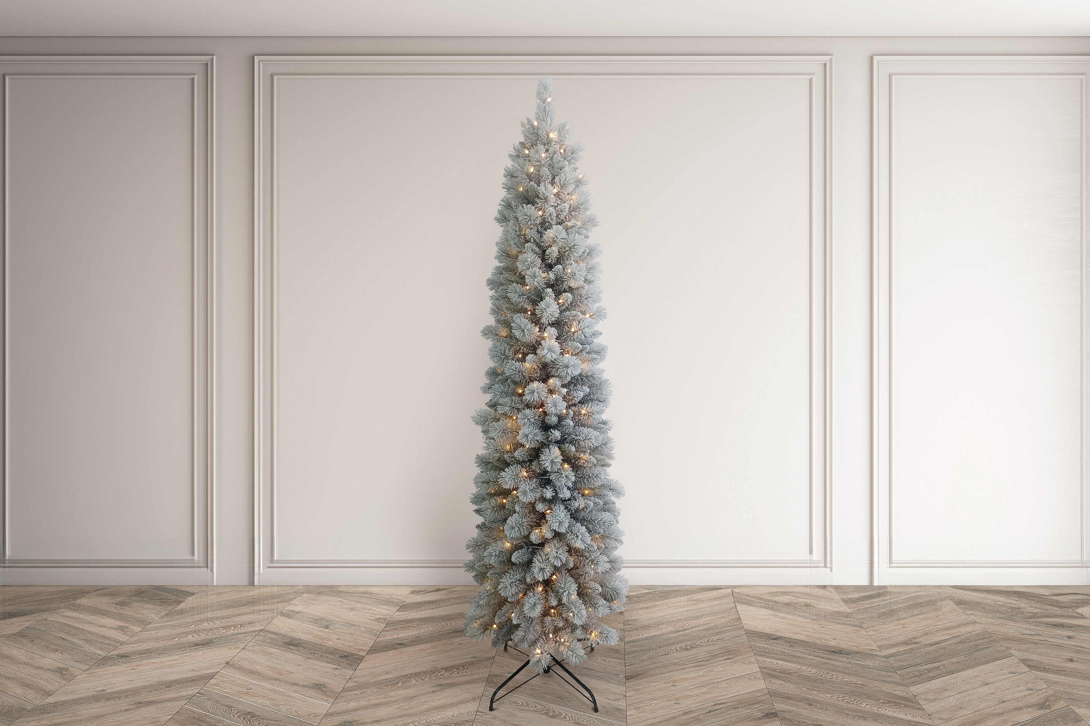 Bosk Frosted 4.5ft Arden Slim Artificial Christmas Tree with 100 Warm White LED Lights