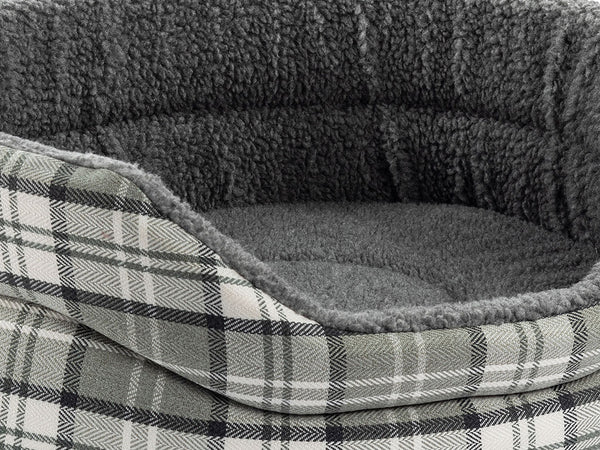 Snug Fleece Lined High Sided Oval Luxury Dog Bed 5 Sizes in Signature - Graphite & Flint Tartan