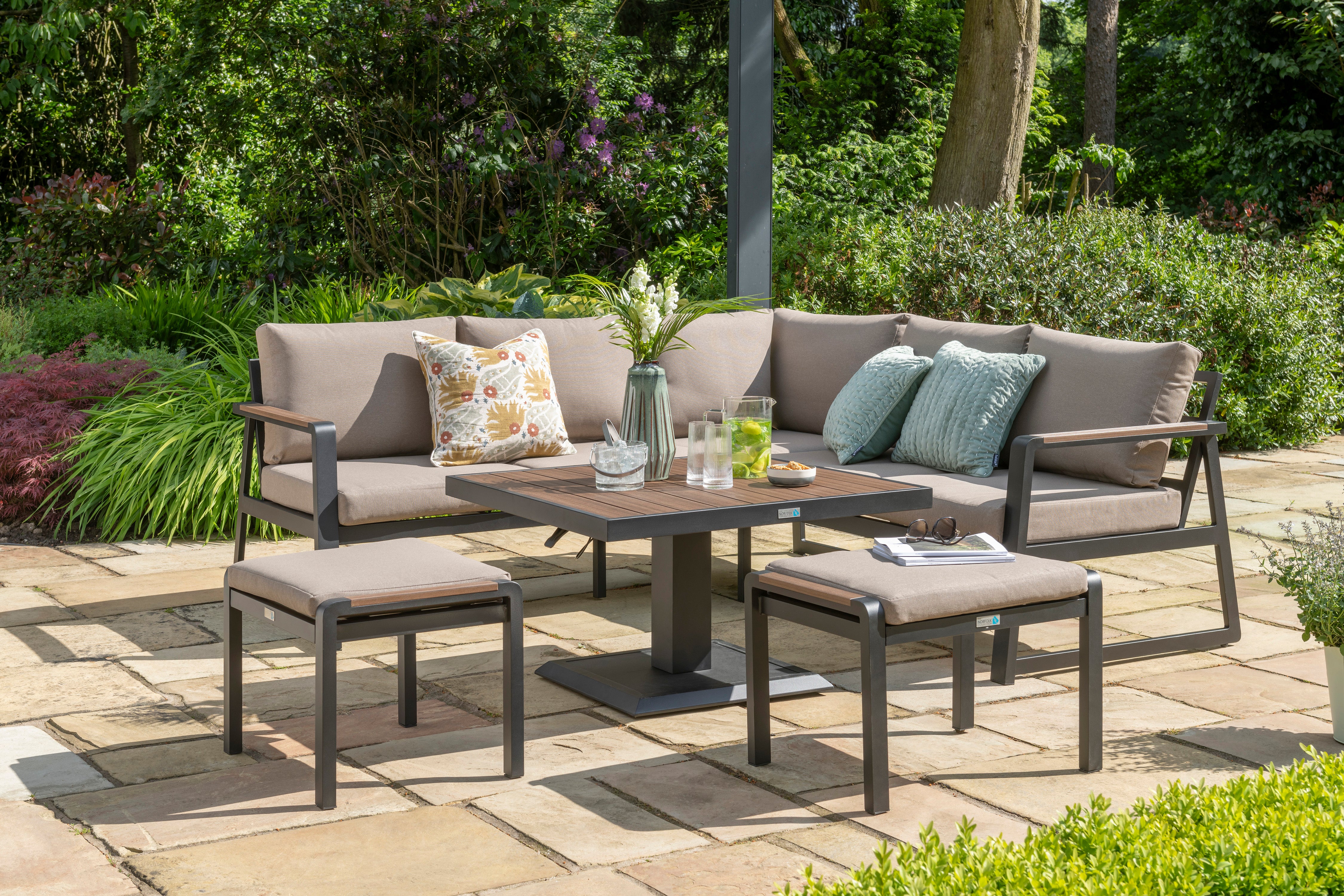 Norfolk Leisure Hemsby Aluminium Mini Corner Set with Adjustable Height Dining Table
