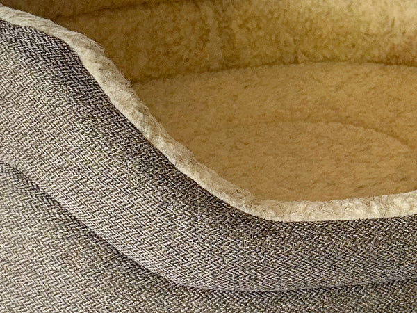 Snug Fleece Lined High Sided Oval Luxury Dog Bed 5 Sizes in Orkney Taupe