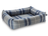 Pet Luxury Bolster Rectangular Dog Bed 3 Sizes in our Avondale in Signature Tartan: Blue-Grey-Navy