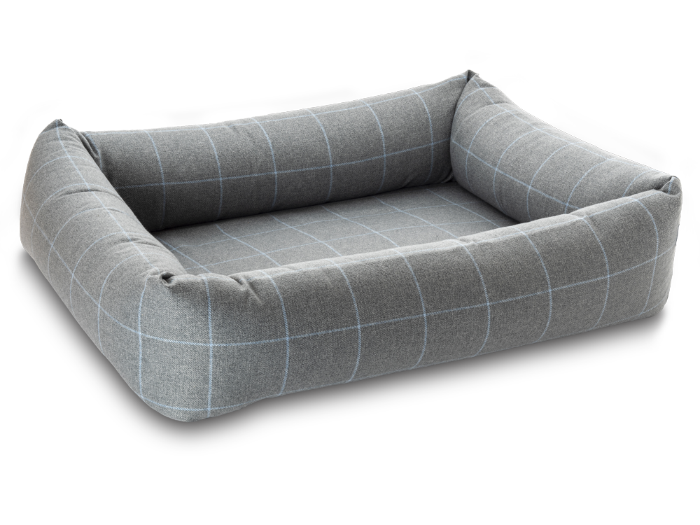Pet Luxury Bolster Rectangular Dog Bed 3 Sizes in our Avondale in Classic Check: Blue-Grey