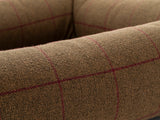 Pet Luxury Bolster Rectangular Dog Bed 3 Sizes in our Avondale in Classic Check: Brown-Burgundy