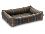 Pet Luxury Bolster Rectangular Dog Bed 3 Sizes in our Avondale in Signature Tartan: Olive-Heather-Chestnut