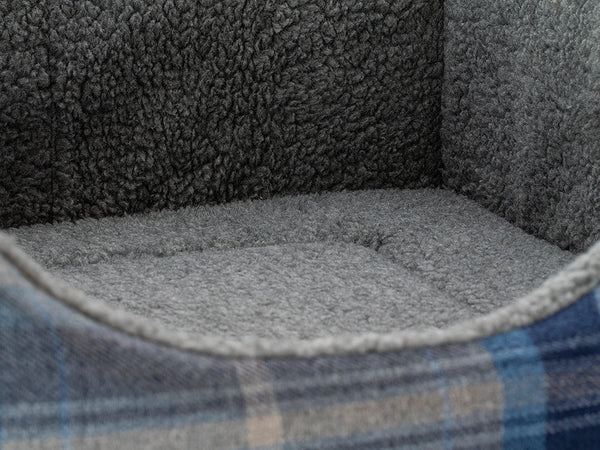 Pet Luxury Haven Square Dog Bed 5 Sizes in our Avondale in Signature Tartan: Blue-Grey-Navy