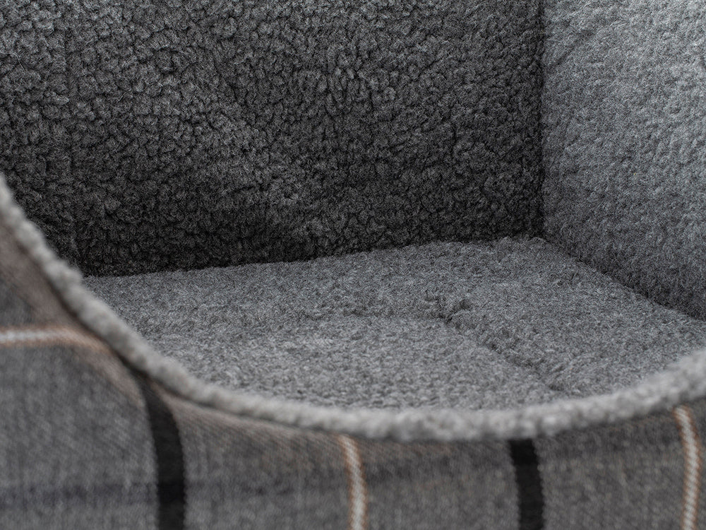 Pet Luxury Haven Square Dog Bed 5 Sizes in our Avondale in Signature Tartan: Charcoal-Black-Taupe
