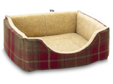 Pet Luxury Haven Square Dog Bed 5 Sizes in our Avondale in Signature Tartan: Brown-Burgundy-Rust