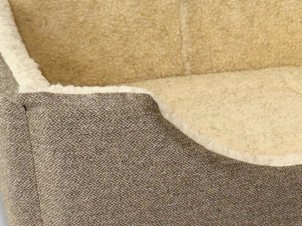 Haven Square Fleece Lined High Sided Luxury Dog Bed 5 Sizes in Orkney Beige