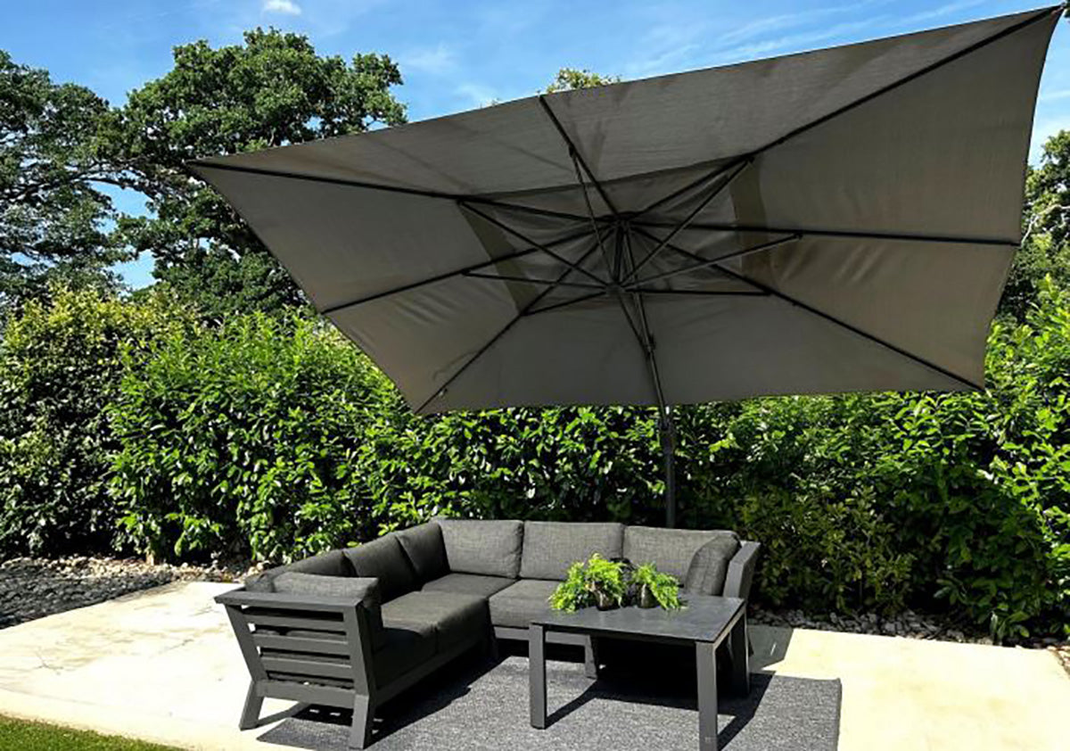 4 Seasons Outdoor Meteoro Garden Corner Sofa Set with 95cm Coffee Table and 3x4m Hacienda Parasol