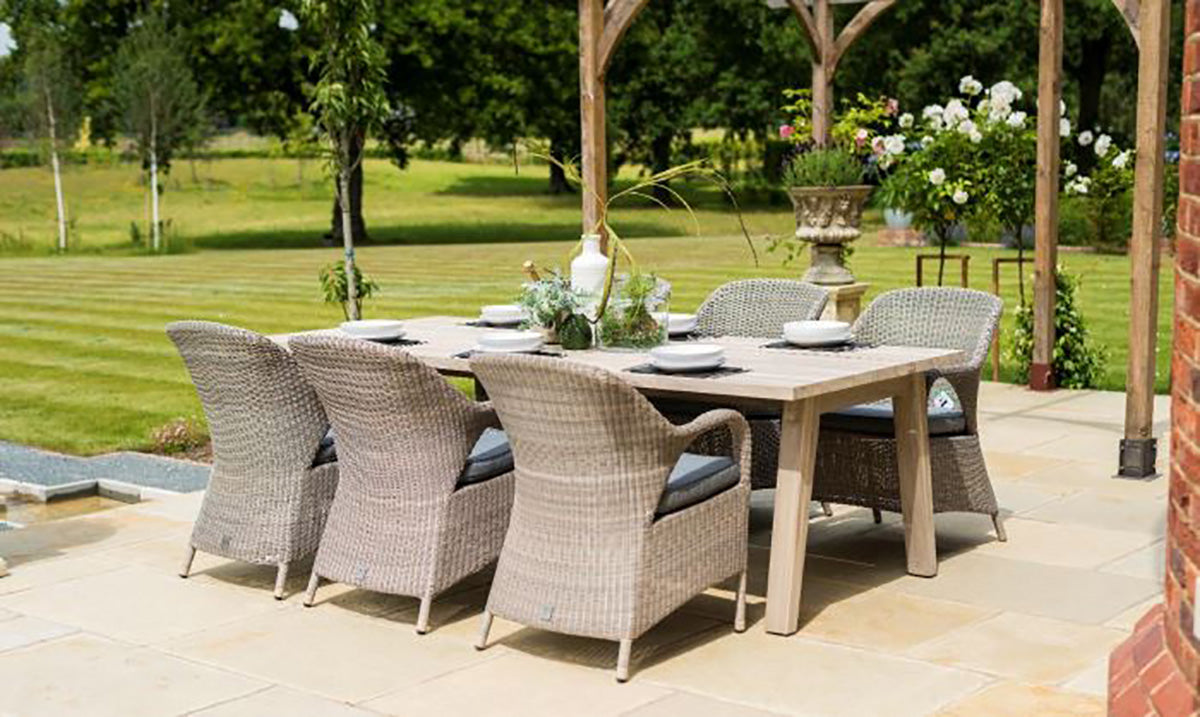 4 Seasons Outdoor Sussex Six Seater Dining Set with 260cm Teak Noah Dining Table