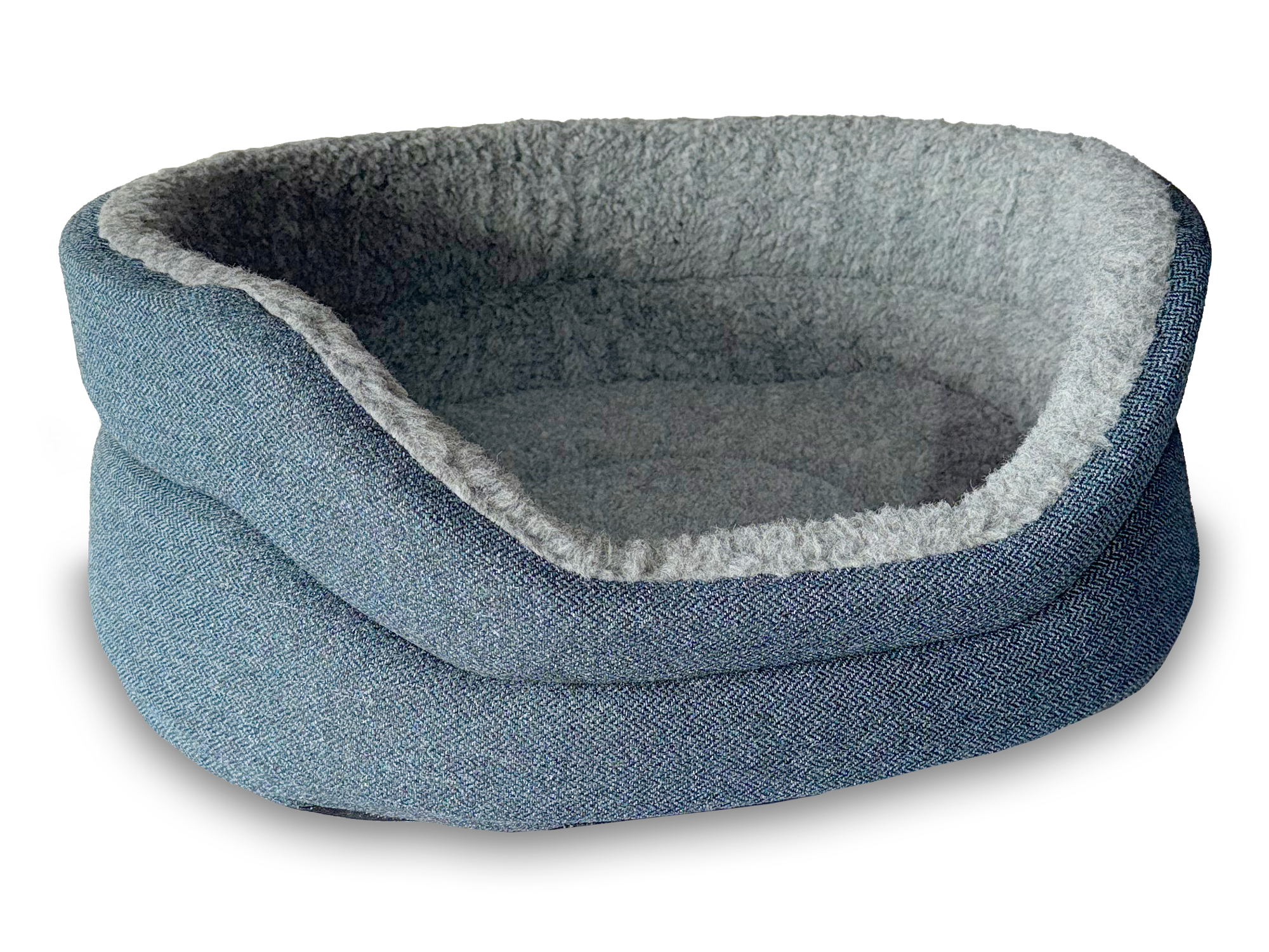 Snug Fleece Lined High Sided Oval Luxury Dog Bed 5 Sizes in Orkney Ocean Blue