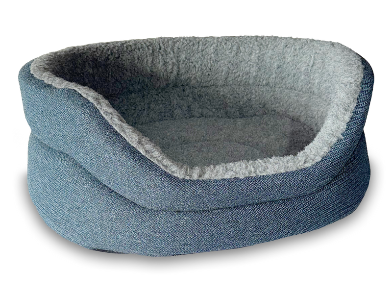 Snug Fleece Lined High Sided Oval Luxury Dog Bed 5 Sizes in Orkney Ocean Blue