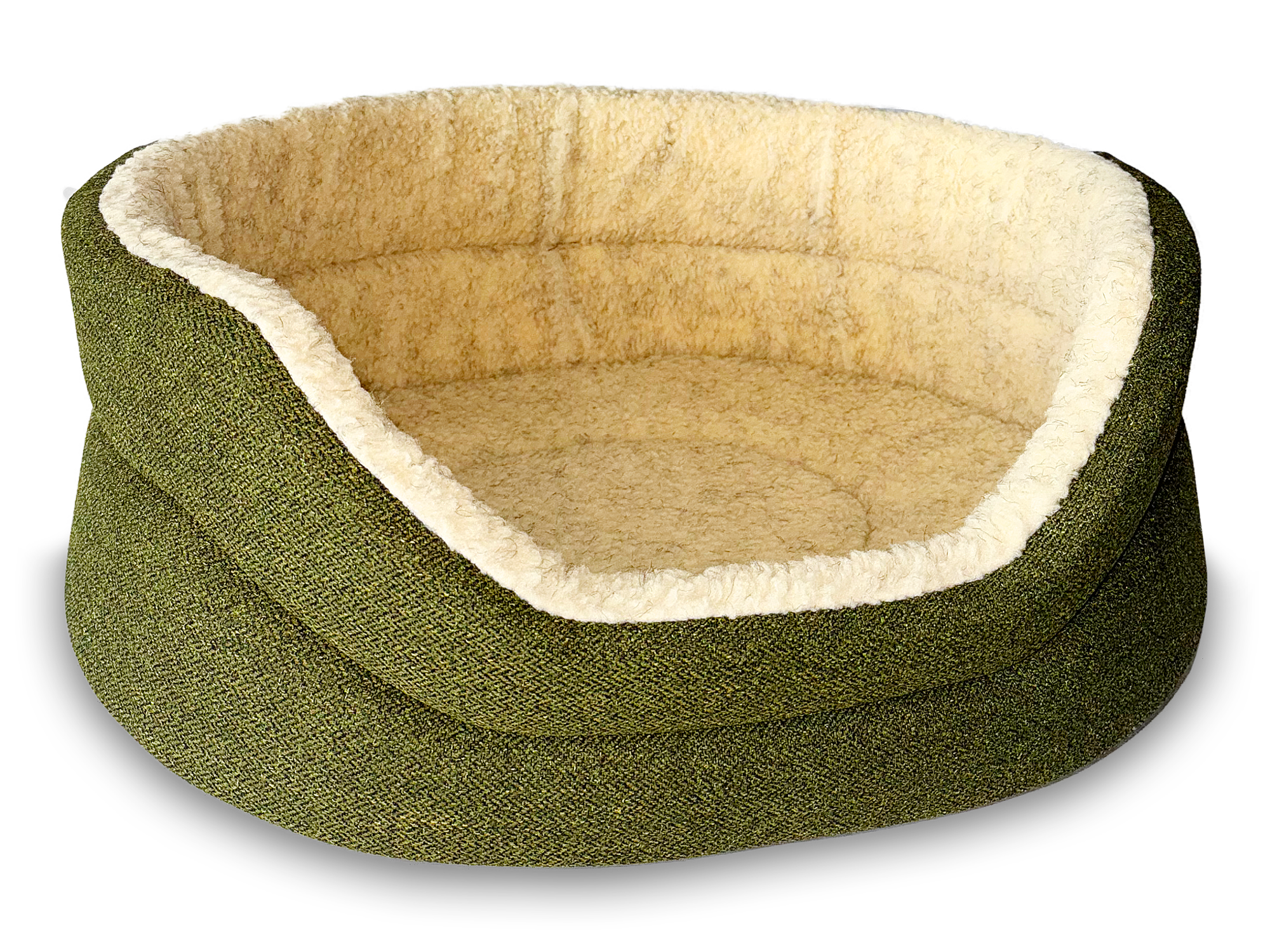 Snug Fleece Lined High Sided Oval Luxury Dog Bed 5 Sizes in Orkney Woodland Green