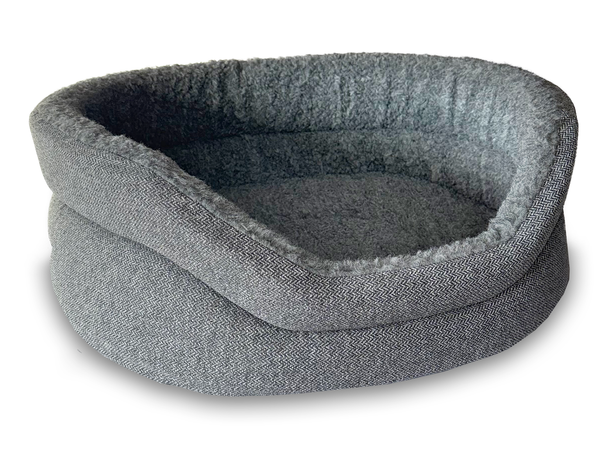 Snug Fleece Lined High Sided Oval Luxury Dog Bed 5 Sizes in Orkney Grey
